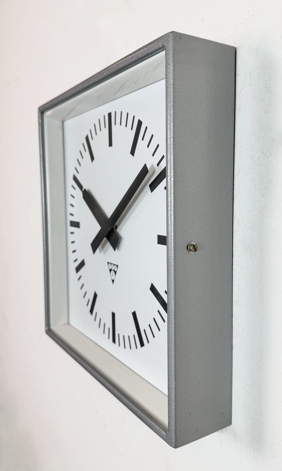 photo furniture Grey Industrial Square Wall Clock From Pragotron, 1970s