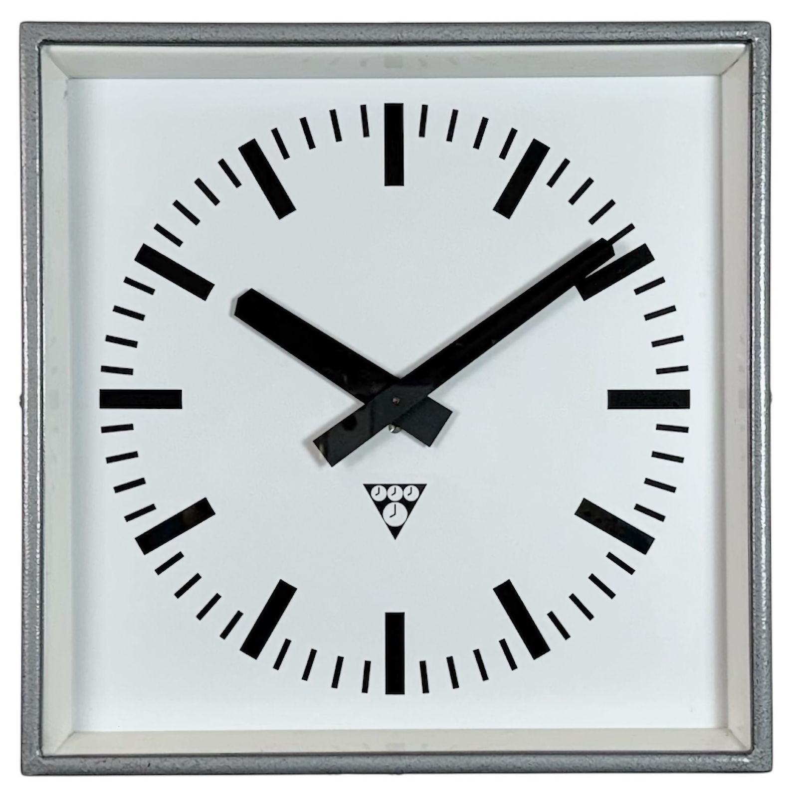 Grey Industrial Square Wall Clock From Pragotron, 1970s