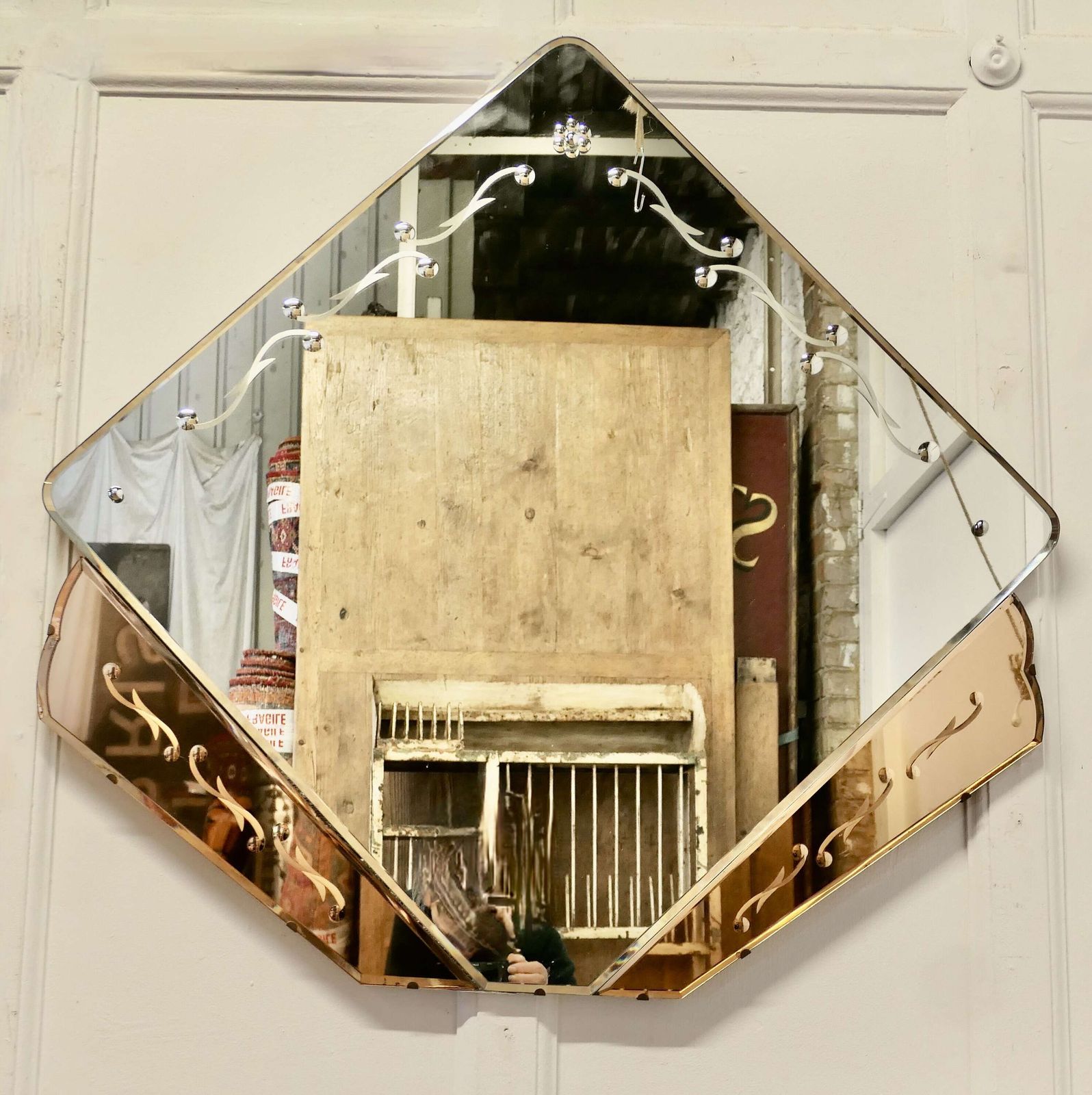 A Large French Art Deco Etched Wall Mirror This Is A Very Unusual Piece It Has A Central photo furniture