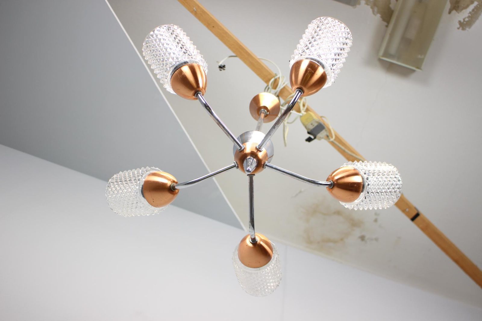 Drukov Brno Glass And Chrome Chandelier, Czechoslovakia, 1970s photo furniture