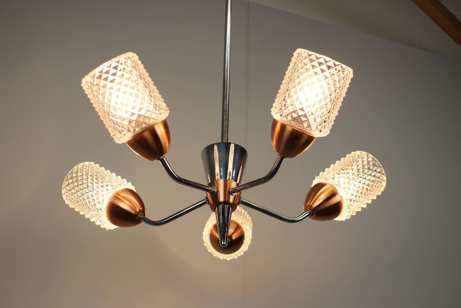 photo furniture Drukov Brno Glass And Chrome Chandelier, Czechoslovakia, 1970s