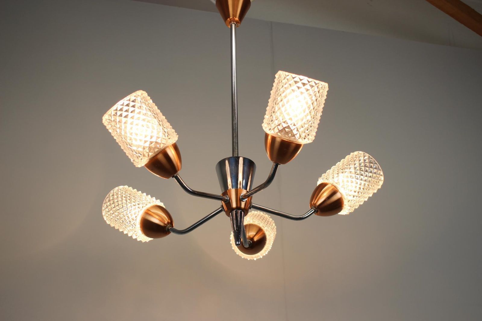 492.0 Drukov Brno Glass And Chrome Chandelier, Czechoslovakia, 1970s photo