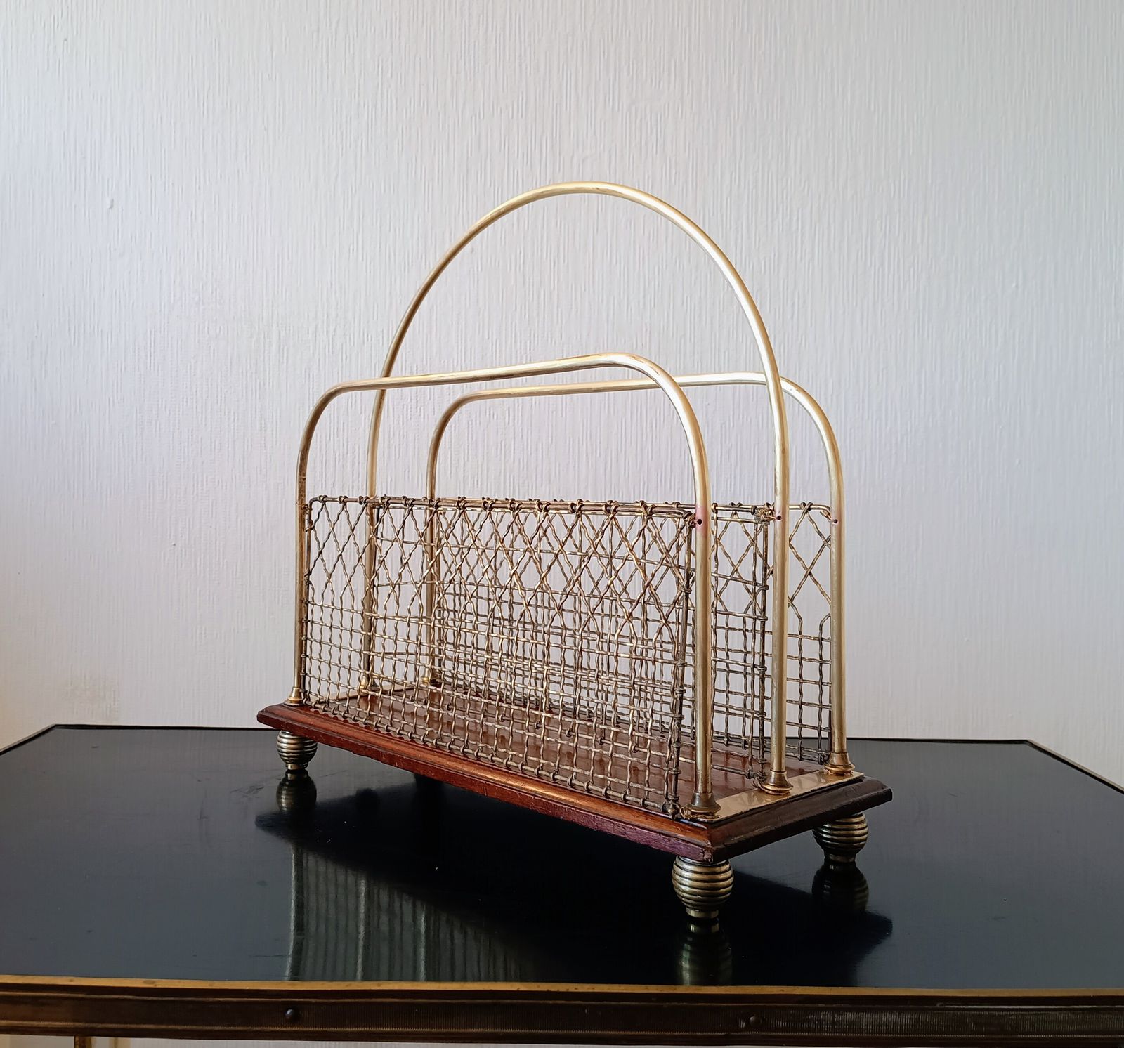 Arts And Craft S Hall Brass And Mahogany Paper Stand Or Magazine Rack 1890 1910 photo 185.0