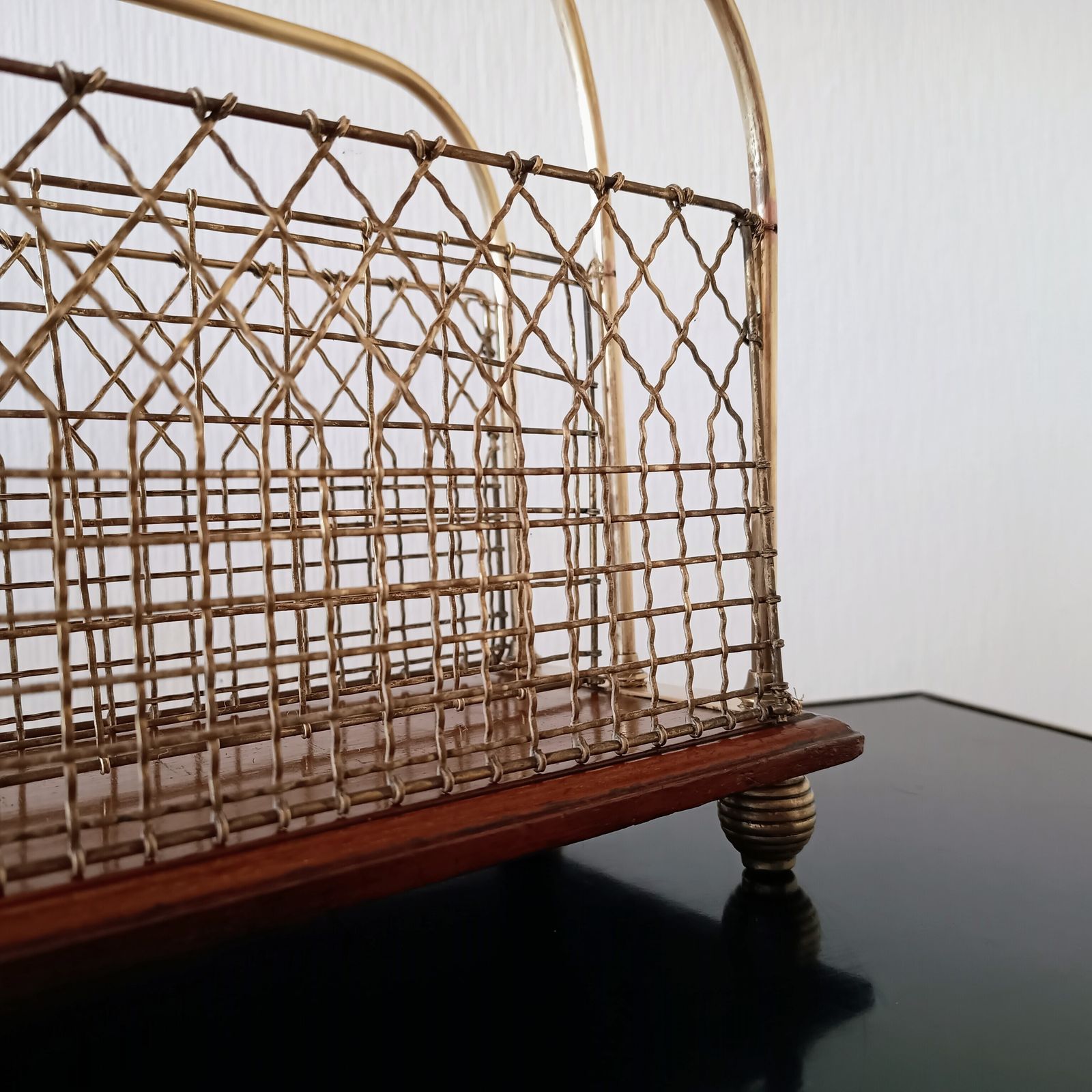 Arts And Craft S Hall Brass And Mahogany Paper Stand Or Magazine Rack 1890 1910 photo vinterior