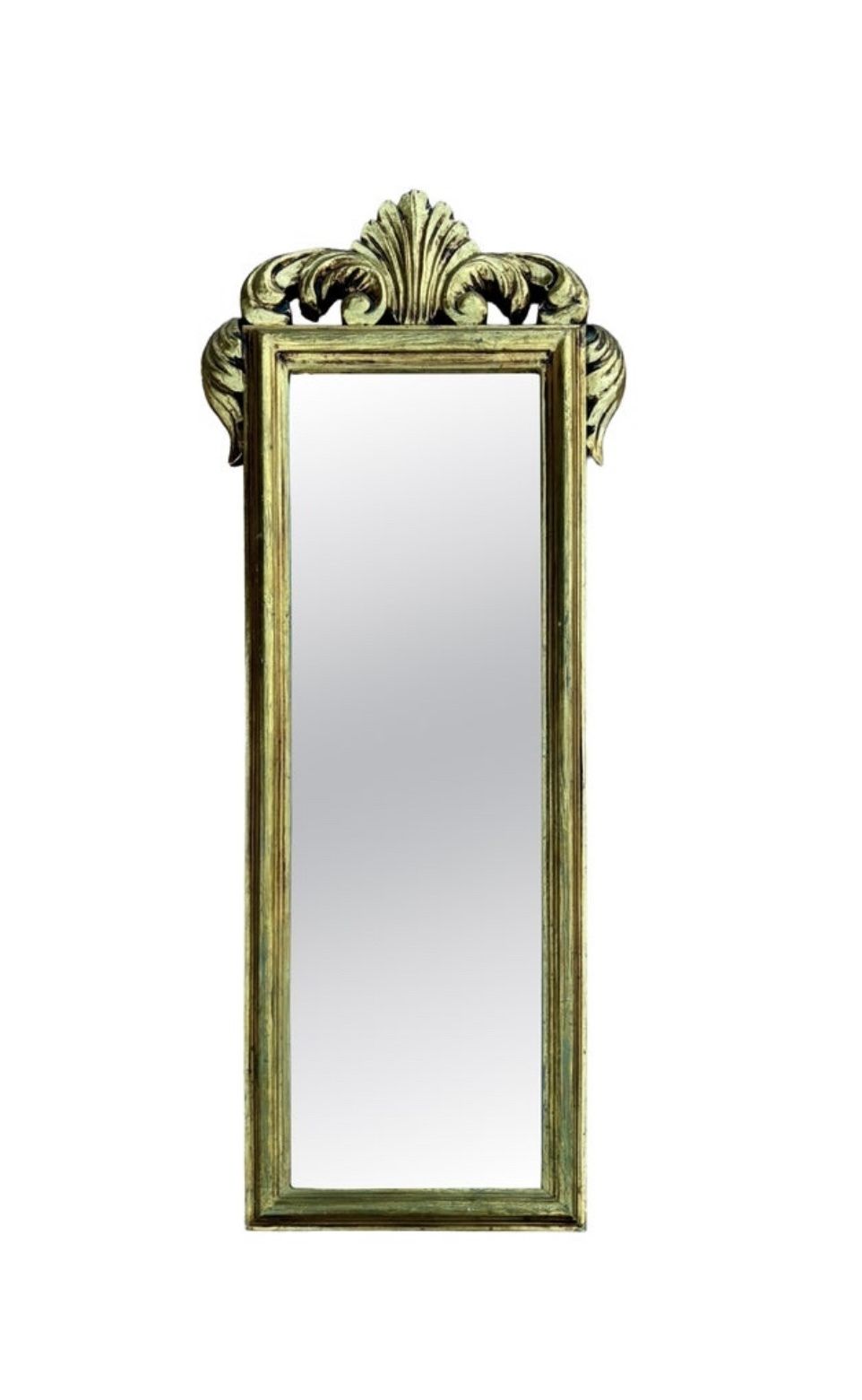 Spanish Giltwood Wall Mirror With Carved Crest, Baroque Revival, Circa 1950 1960
