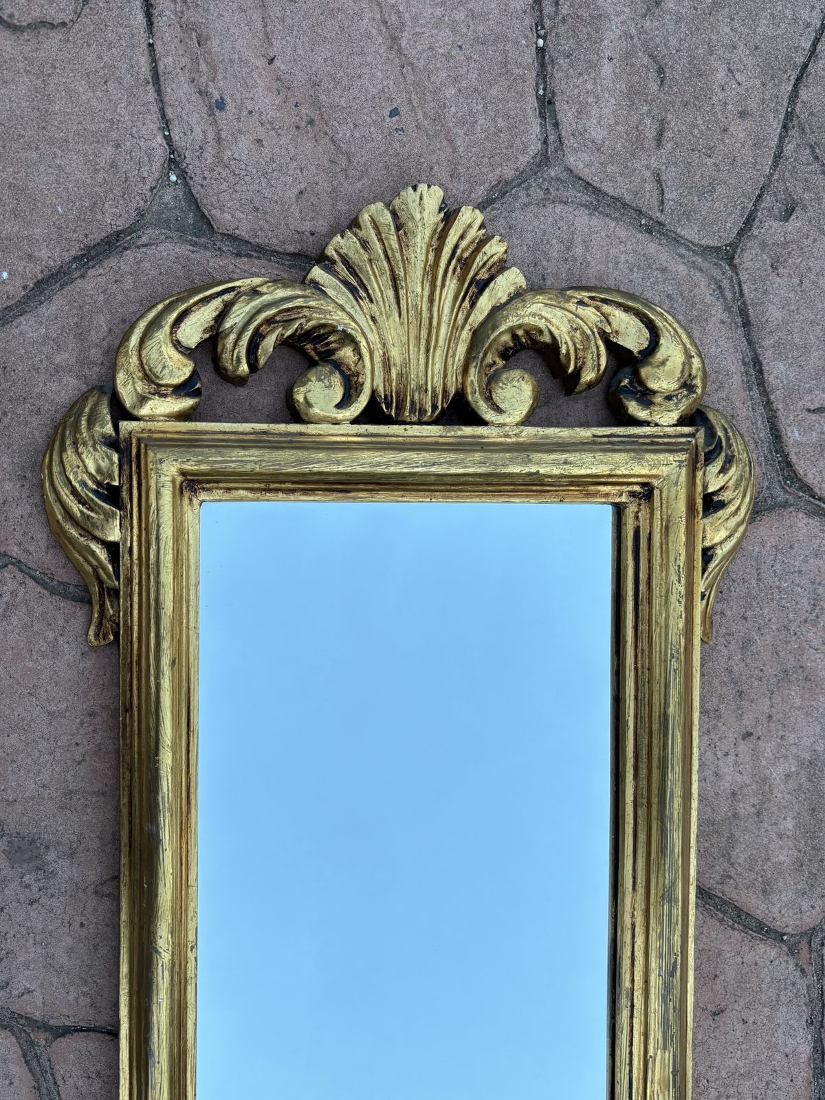 Spanish Giltwood Wall Mirror With Carved Crest, Baroque Revival, Circa 1950 1960 photo Home Decor