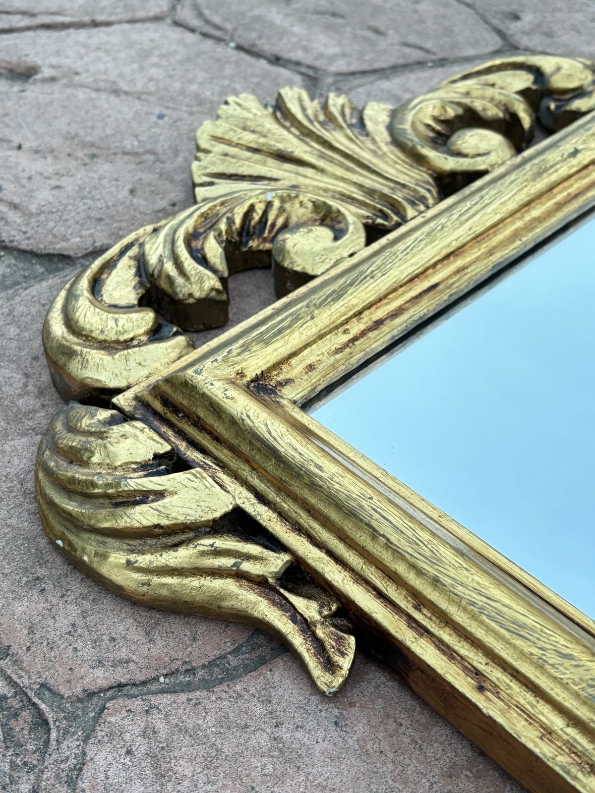 Spanish Giltwood Wall Mirror With Carved Crest, Baroque Revival, Circa 1950 1960 photo buy