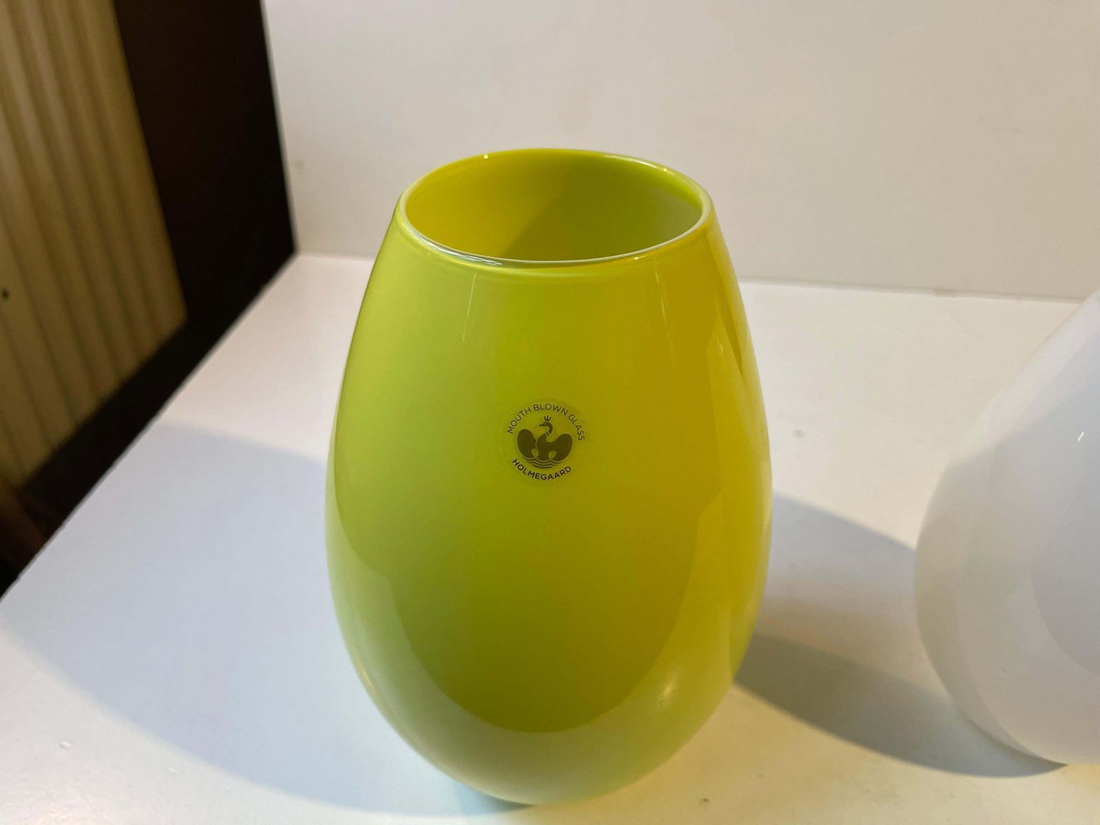 Cocoon   Green & White Opaline Glass Vases By Peter Svarrer For Holmegaard photo vinterior