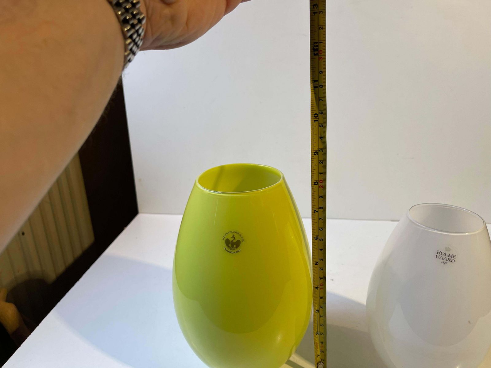 Cocoon   Green & White Opaline Glass Vases By Peter Svarrer For Holmegaard photo vintage