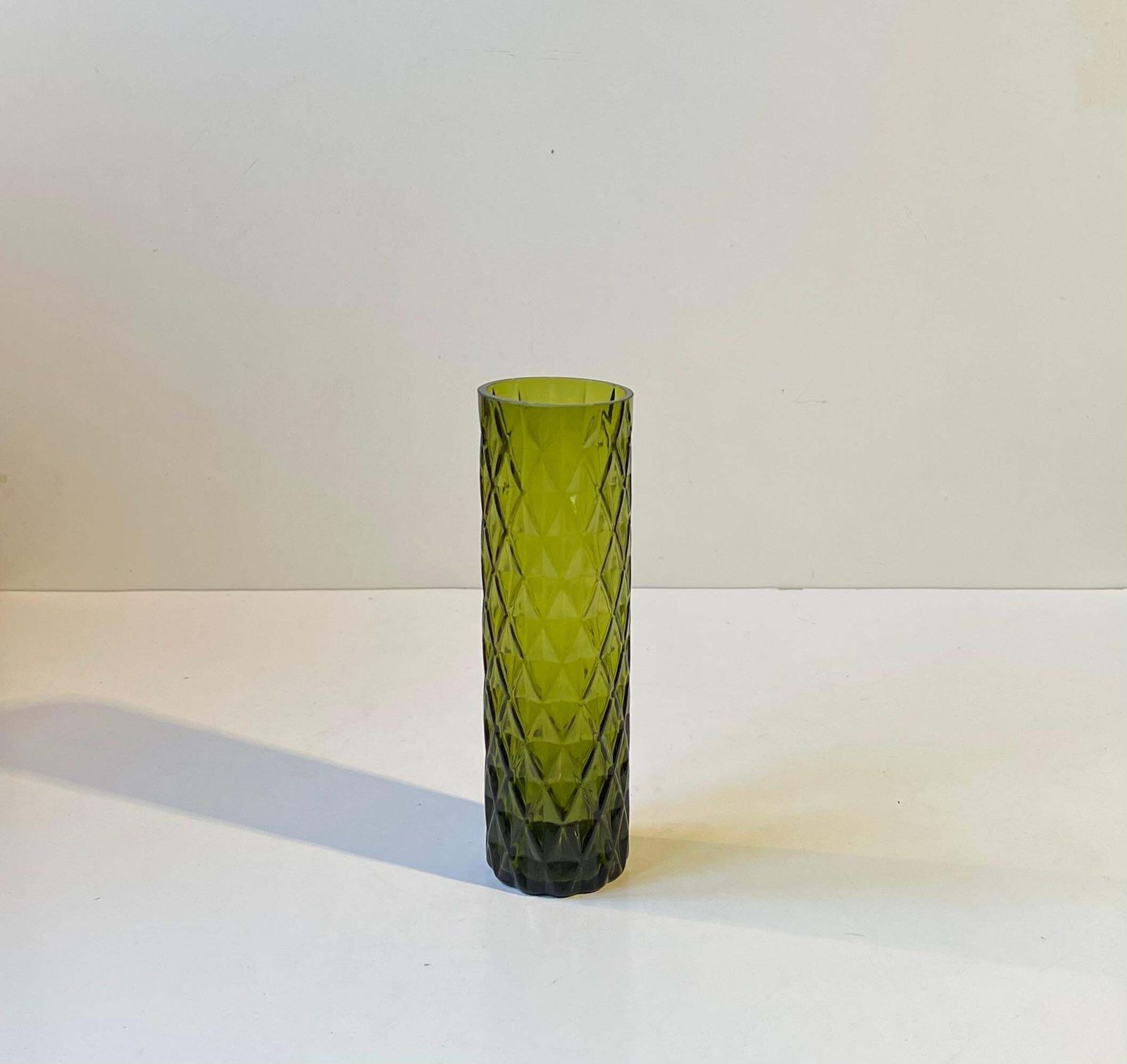 Geometric French Art Deco Vase In Tinted Green Glass photo for sale