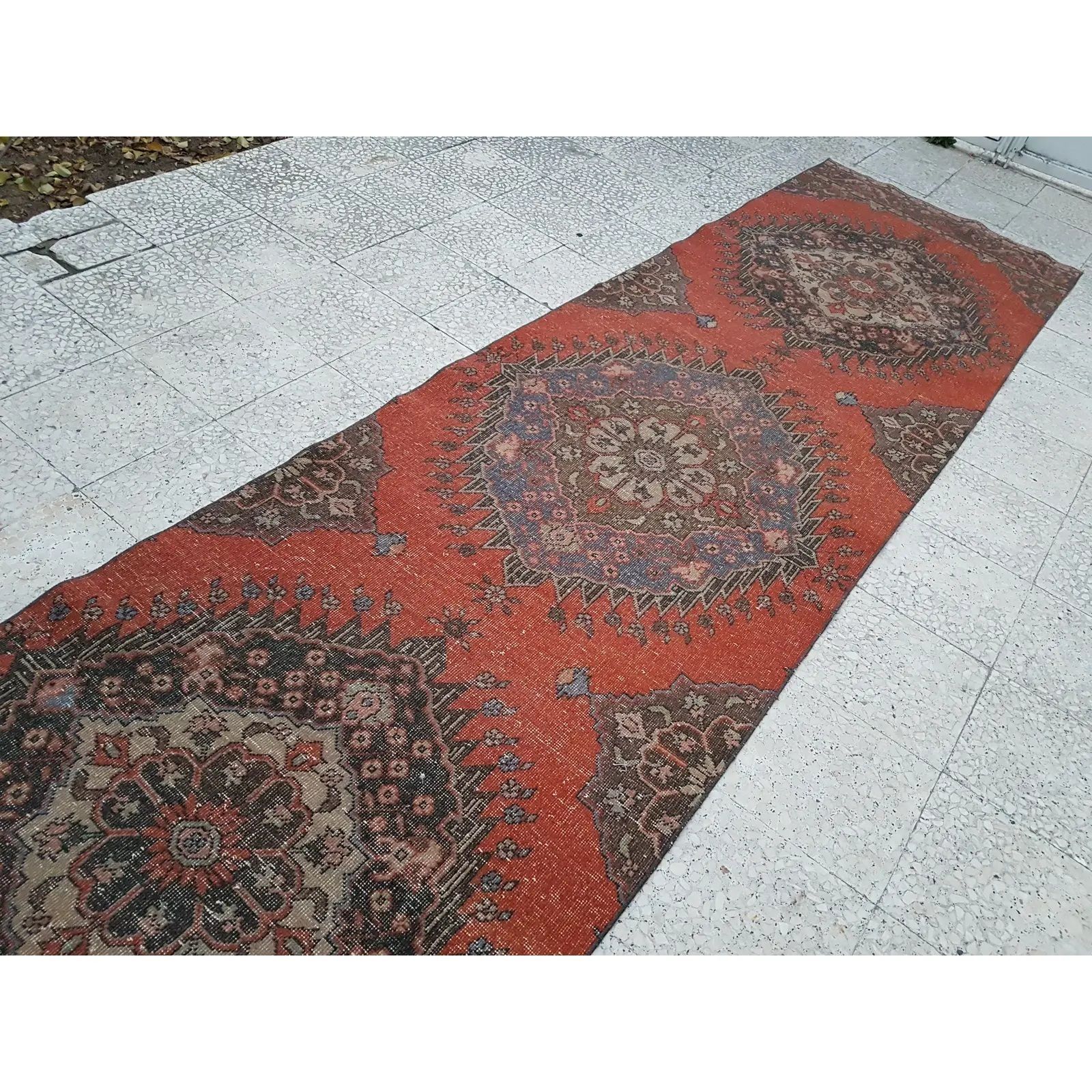 1960s Vintage Turkish Oushak Extra Long And Wide Runner 3'4" X 13'3" photo vintage
