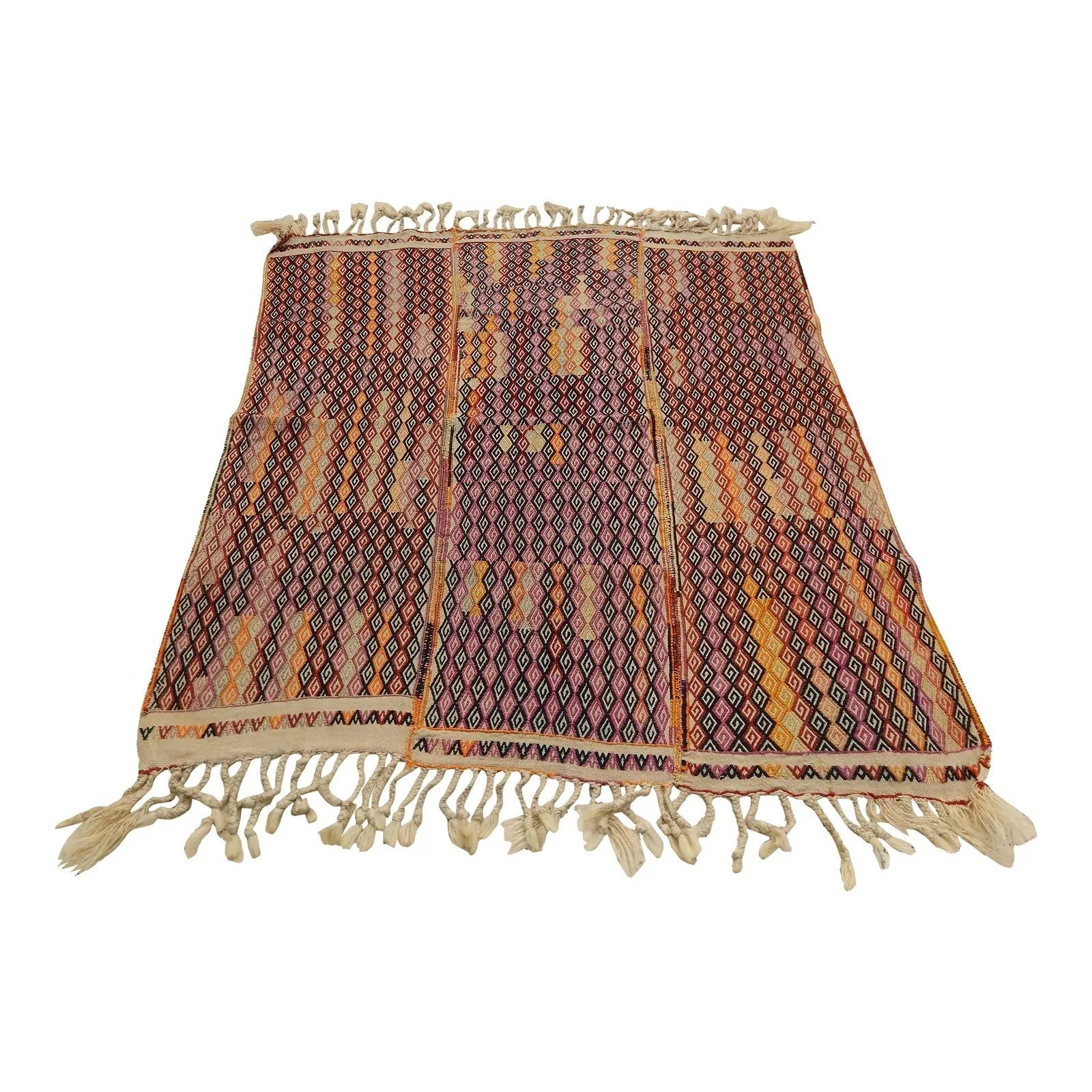 1960s Turkish Wool Jajim Kilim Rug 4'2" X 4'12"