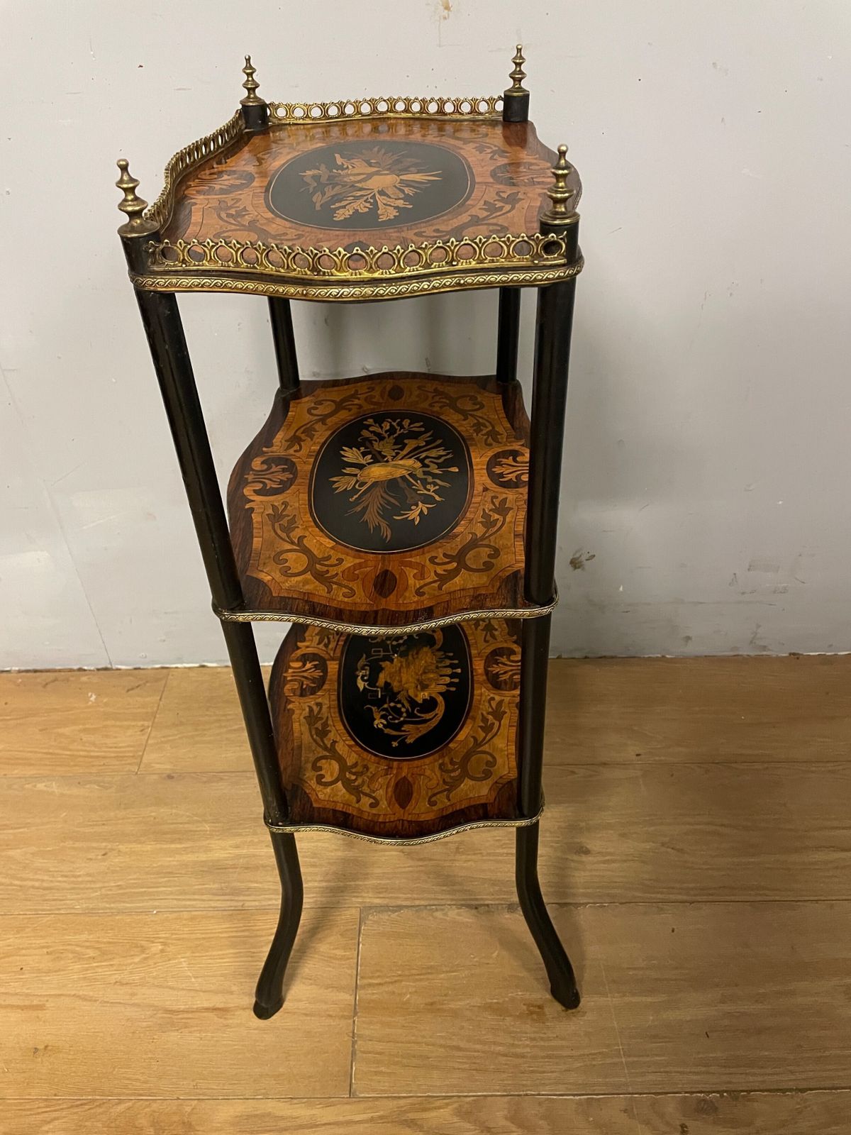 Furniture French Inlaid Marquetry Ormolu Mounted Three Height Etagere Circa 1910 photo