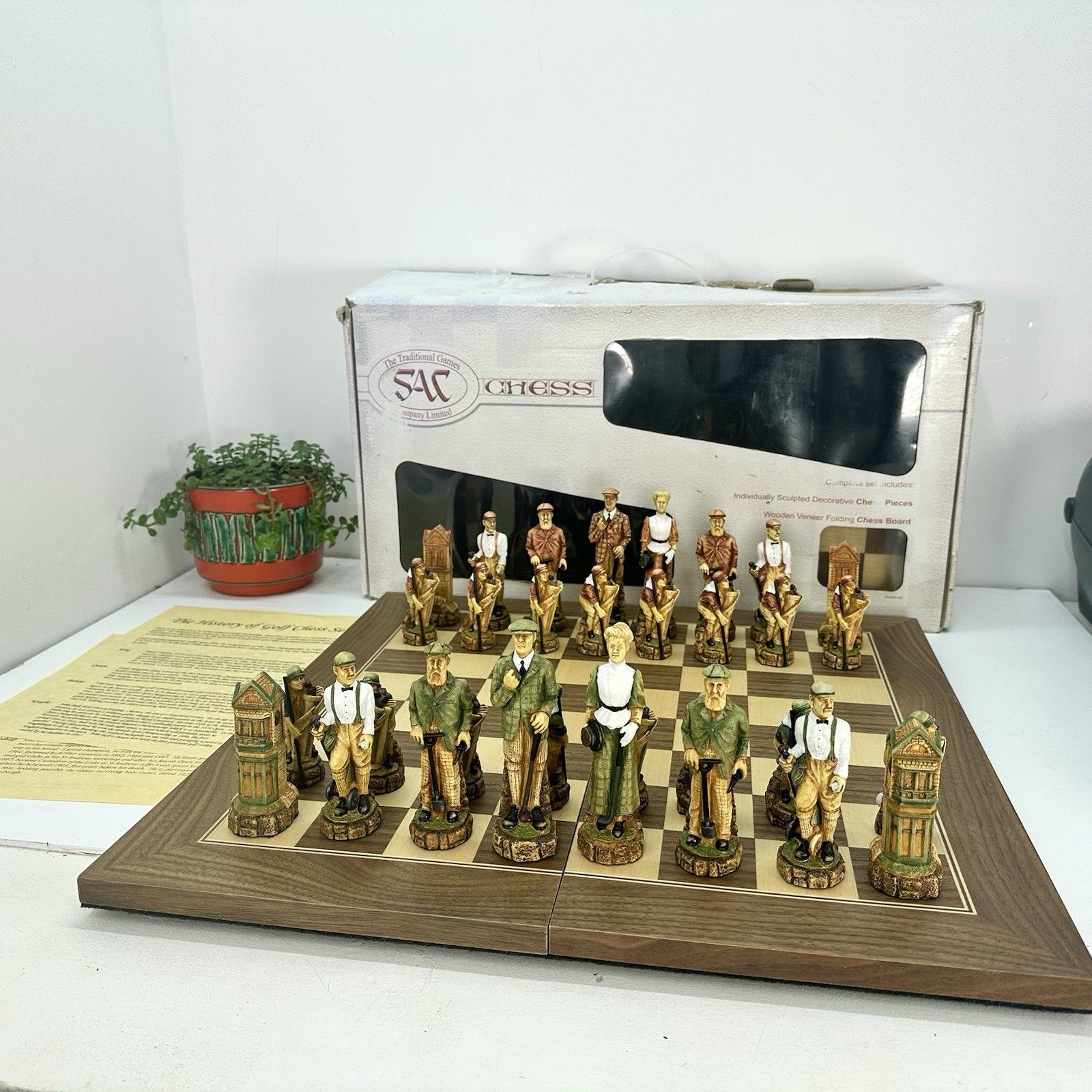 Sac Studio Anne Carlton History Of Golf Chess Set 5” King Hand Painted W/ Board