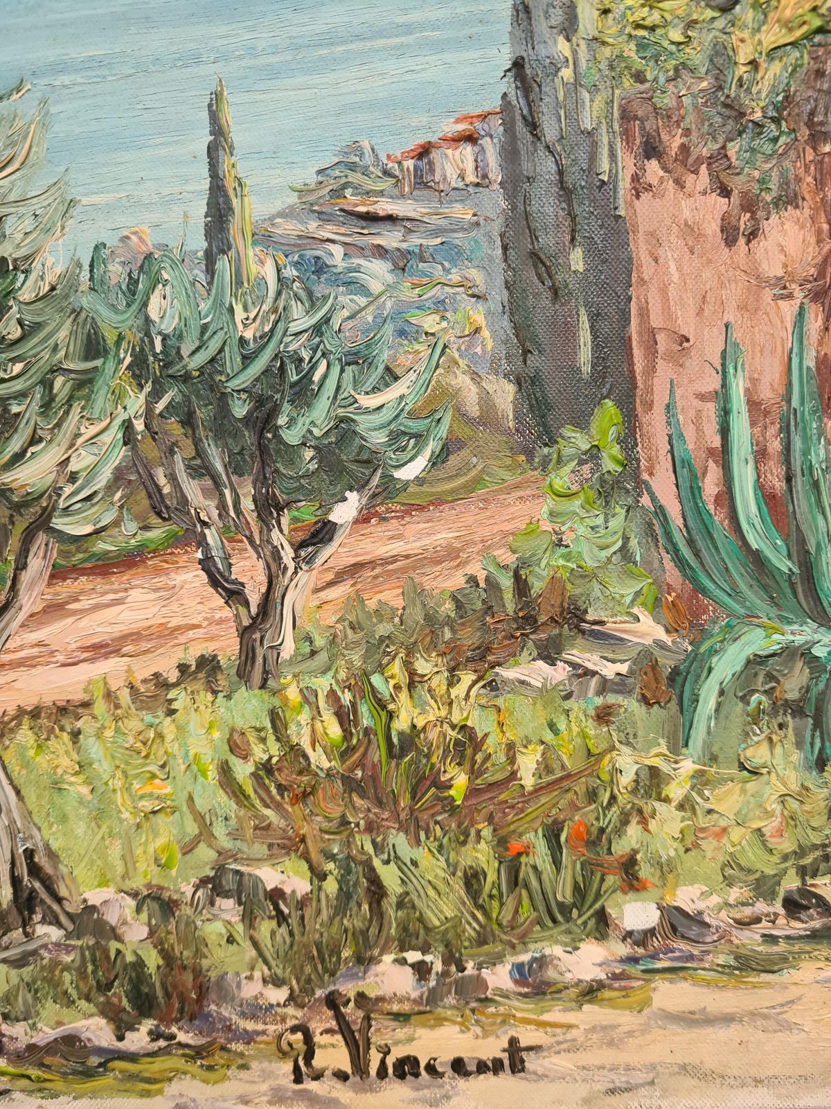The Cottage At The Mediterranean: Late 20th Century French Oil Painting By Vincent Rallo photo furniture