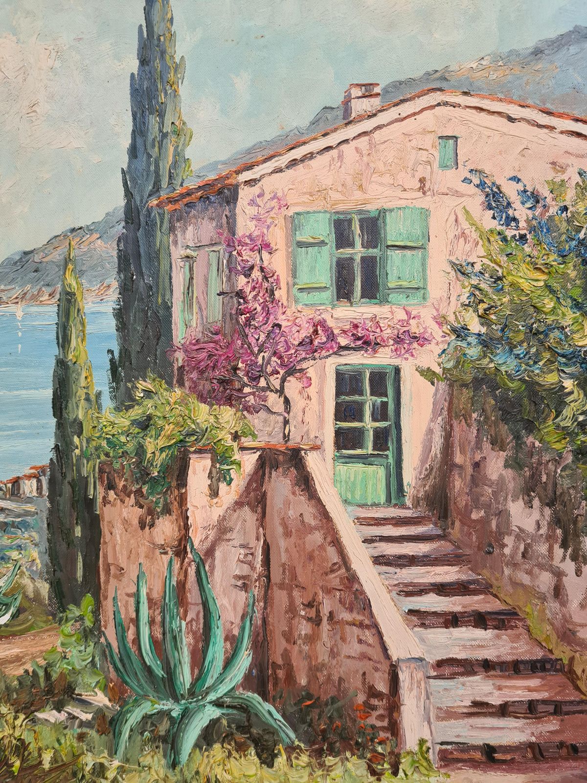 The Cottage At The Mediterranean: Late 20th Century French Oil Painting By Vincent Rallo photo for sale