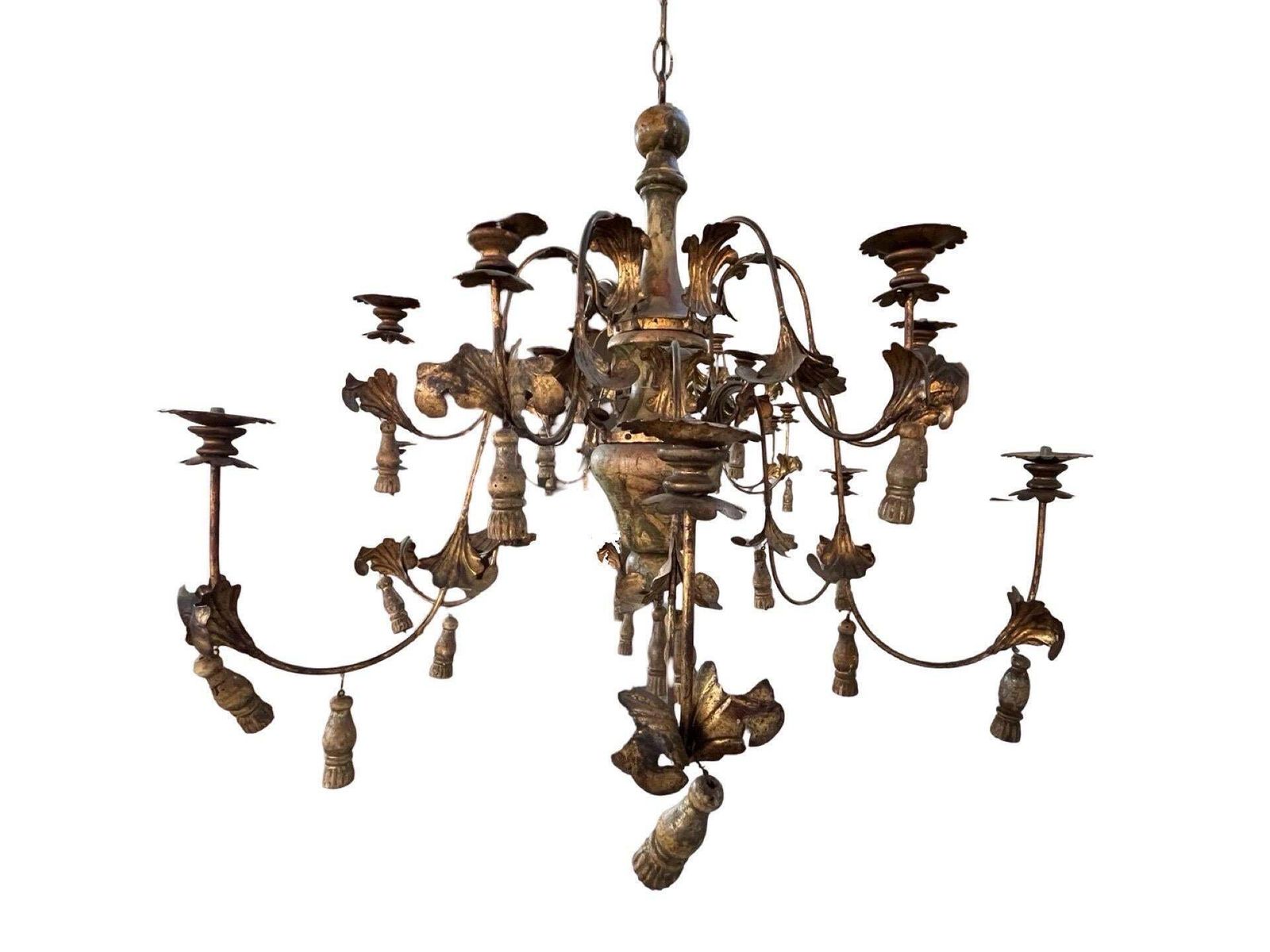 20th Century Italian Iron And Wood Pair Of Chandeliers photo furniture