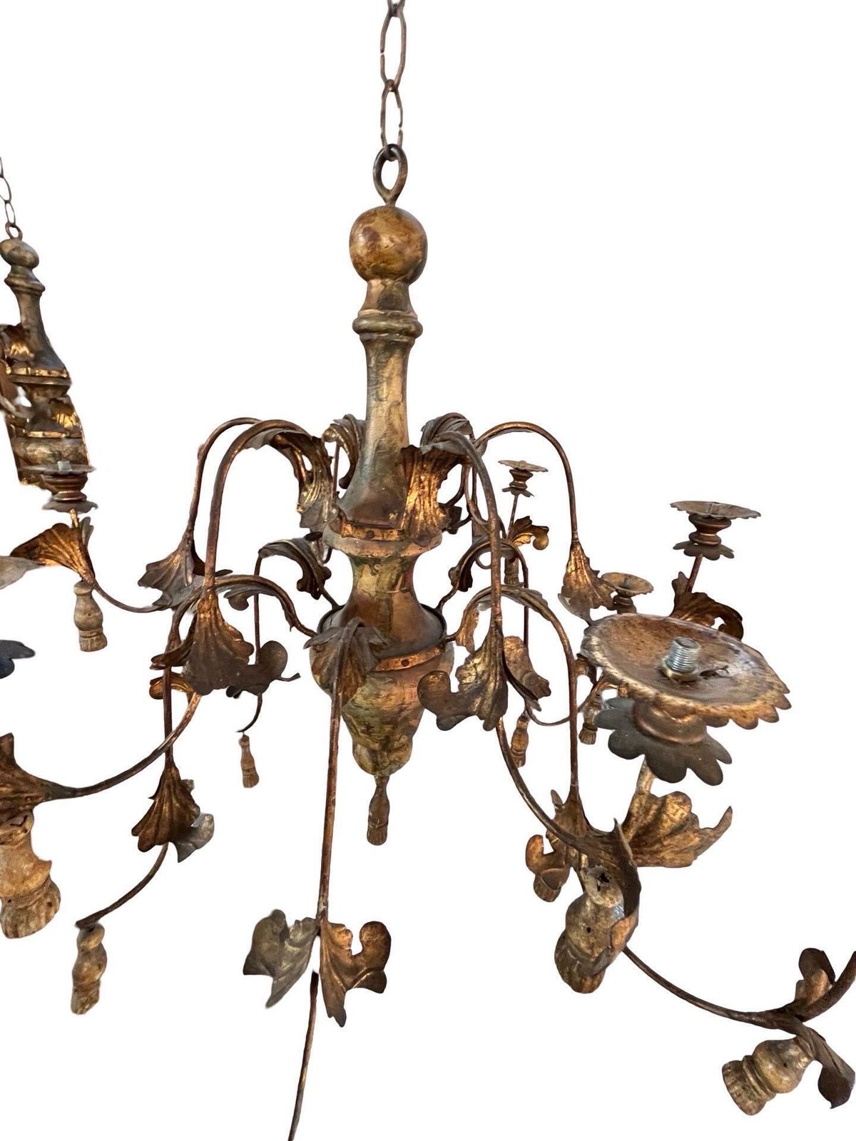 20th Century Italian Iron And Wood Pair Of Chandeliers photo Lighting