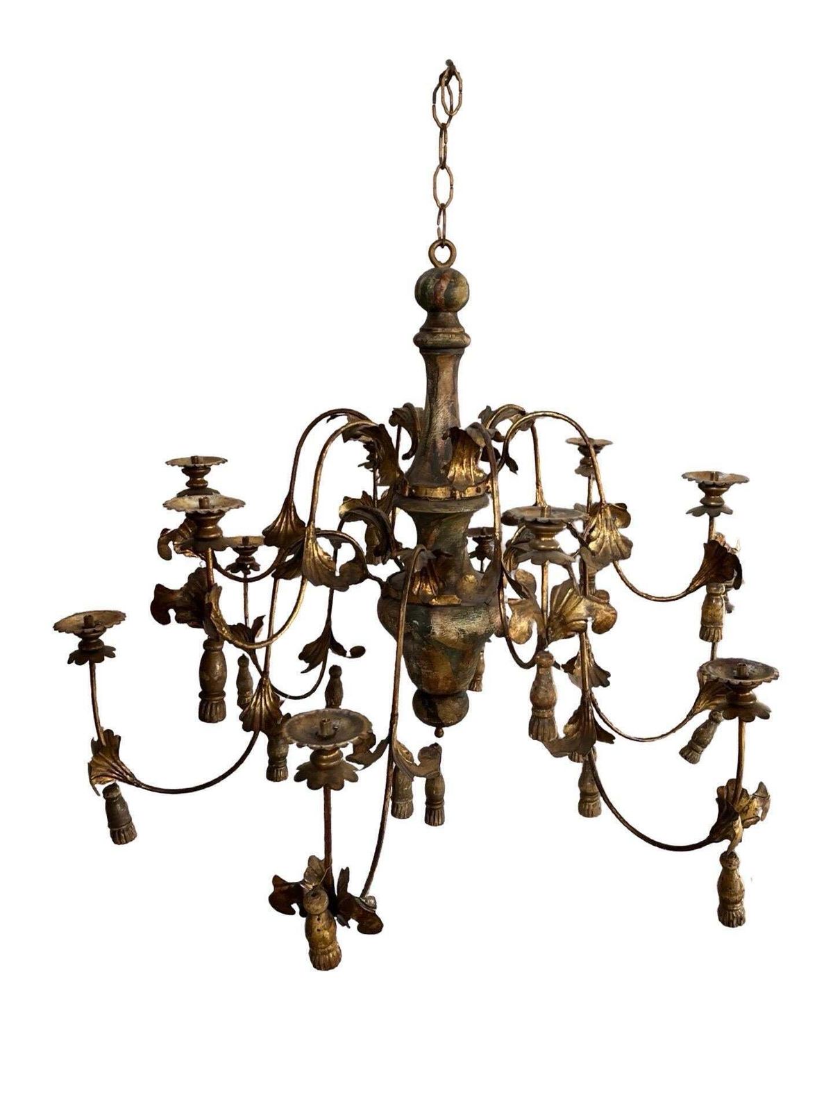 20th Century Italian Iron And Wood Pair Of Chandeliers photo vinterior