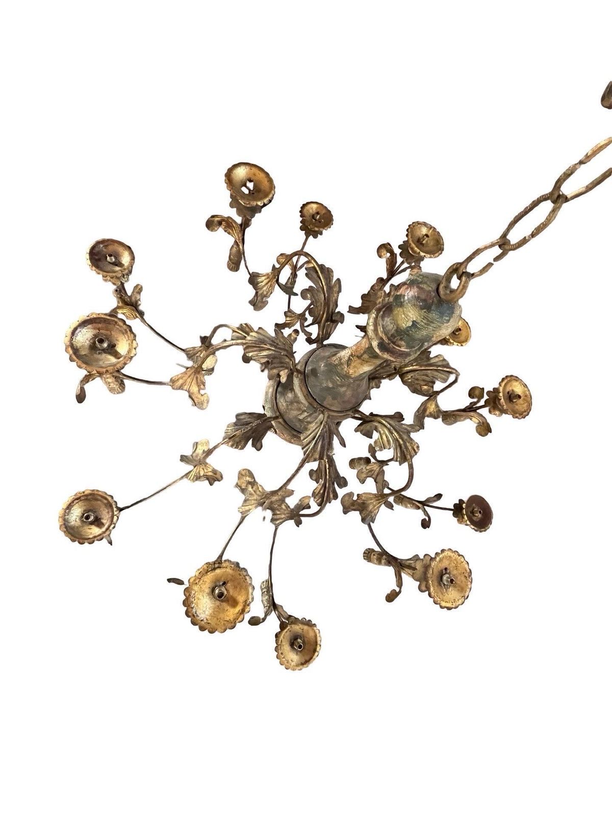 20th Century Italian Iron And Wood Pair Of Chandeliers photo vintage