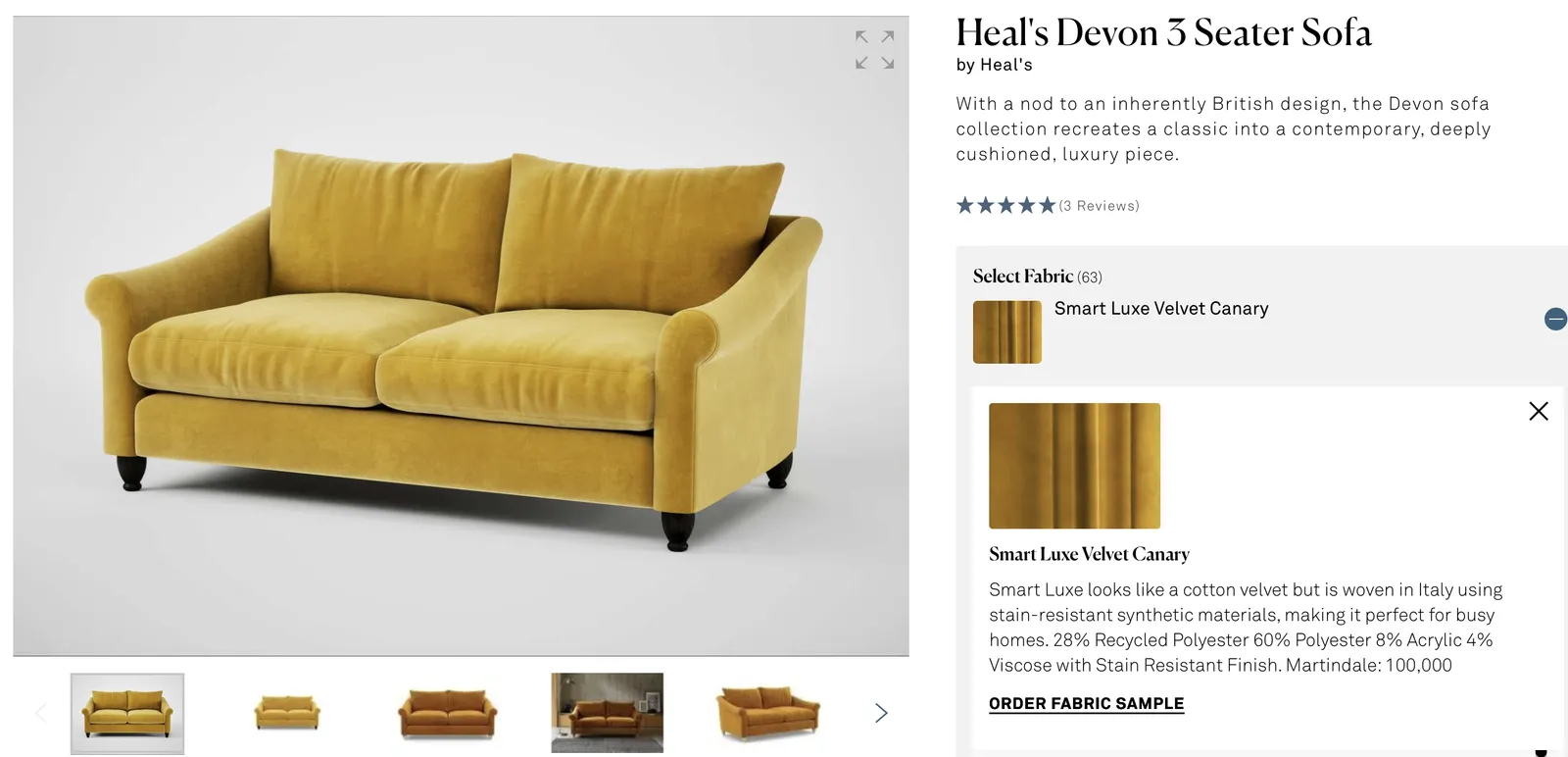 Heal's Devon 3str Sofa & Arm Chair   Smart Velvet Luxe Canary Yellow photo 1190.0