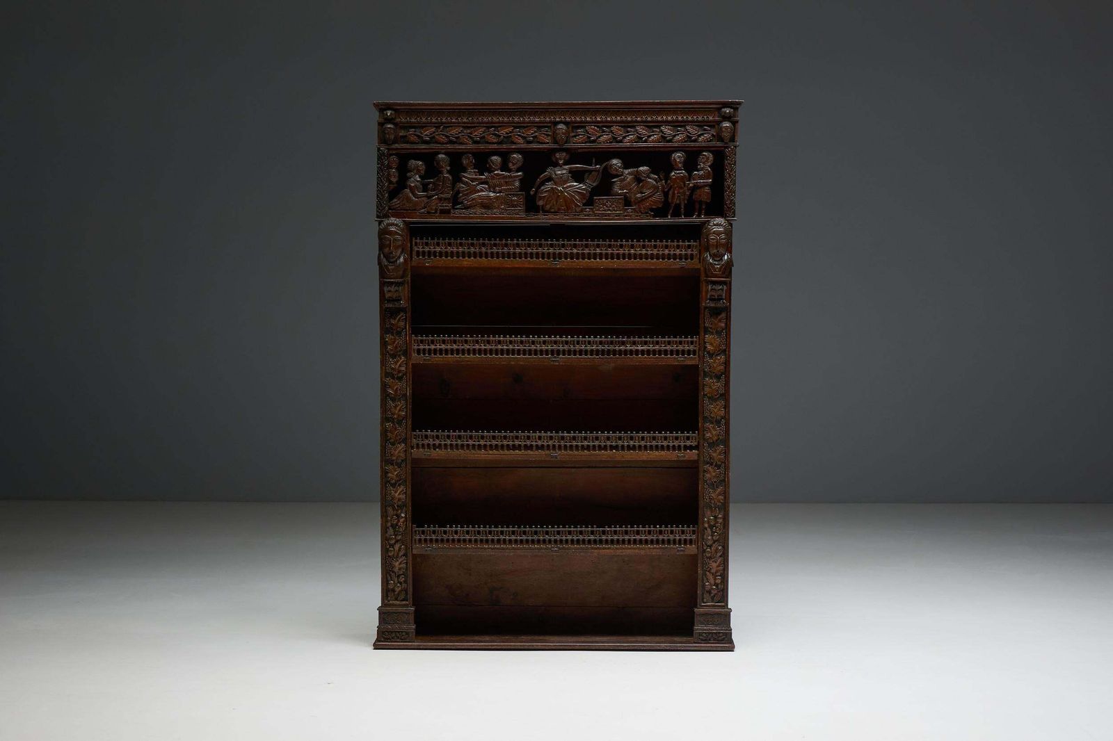 Antique Expressive Carved Bookcase, France, 19th Century photo vinterior