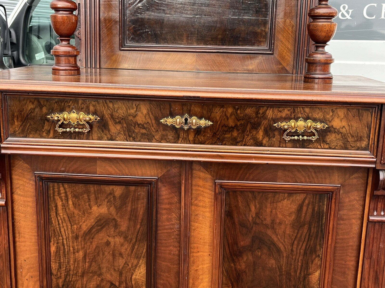 Antique Walnut Bookcase / Cupboard With Fitted Shelves & Drawer photo 746.0