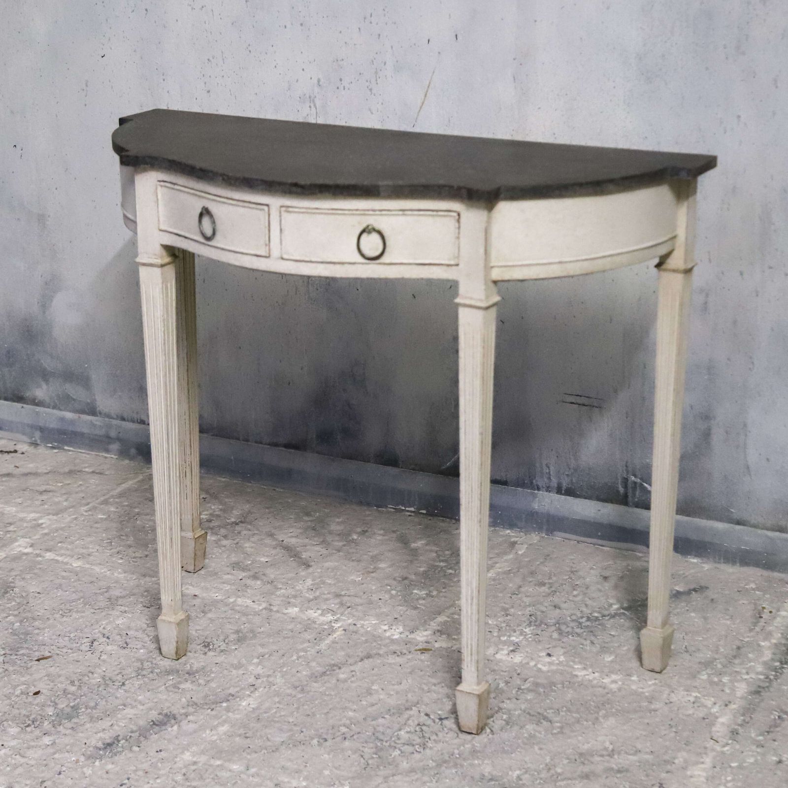 Decorative Serpentine Fronted Console Table In Antique White With Faux Slate Top photo for sale