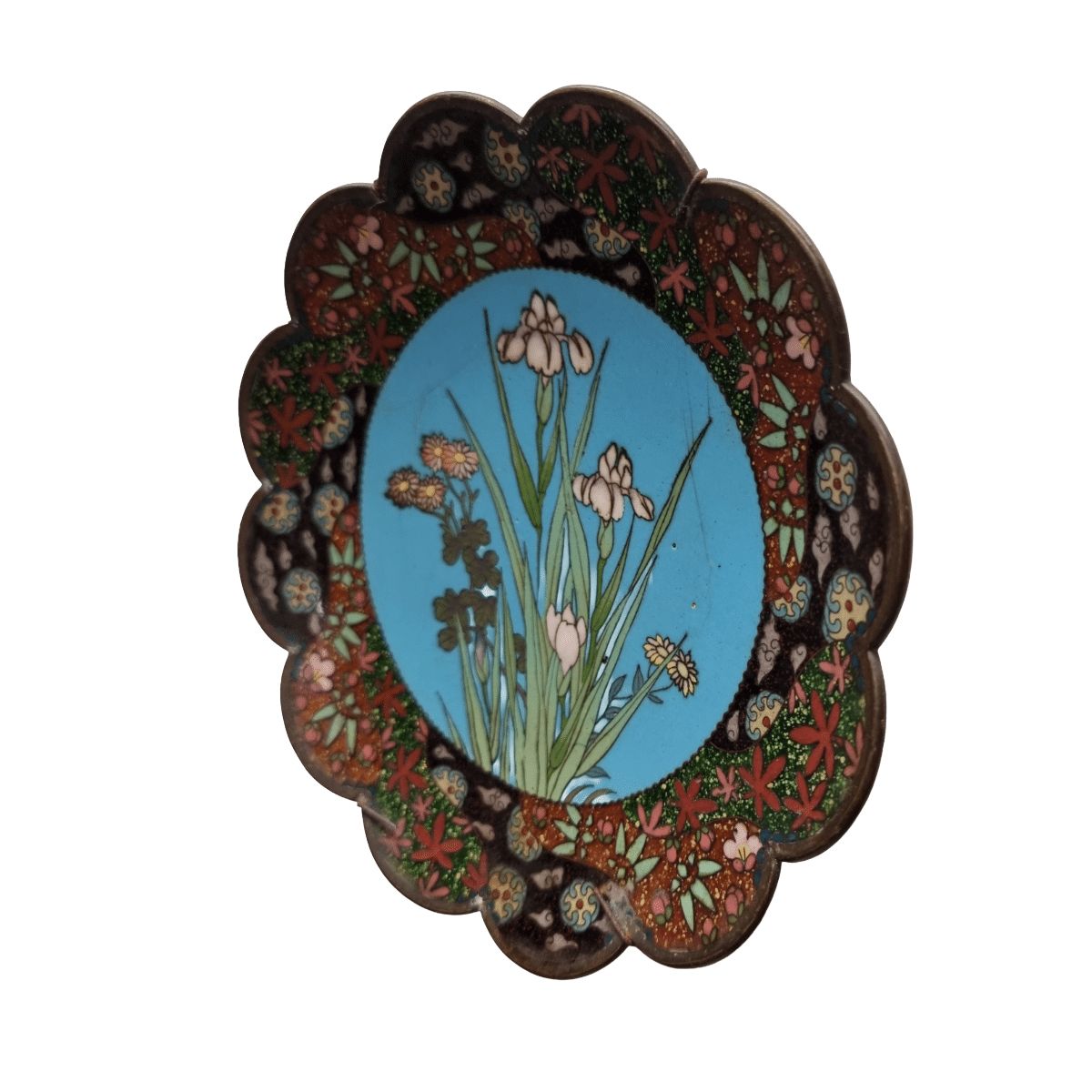 Antique Japanese Cloisonné Wall Plate, Late 1800s photo for sale
