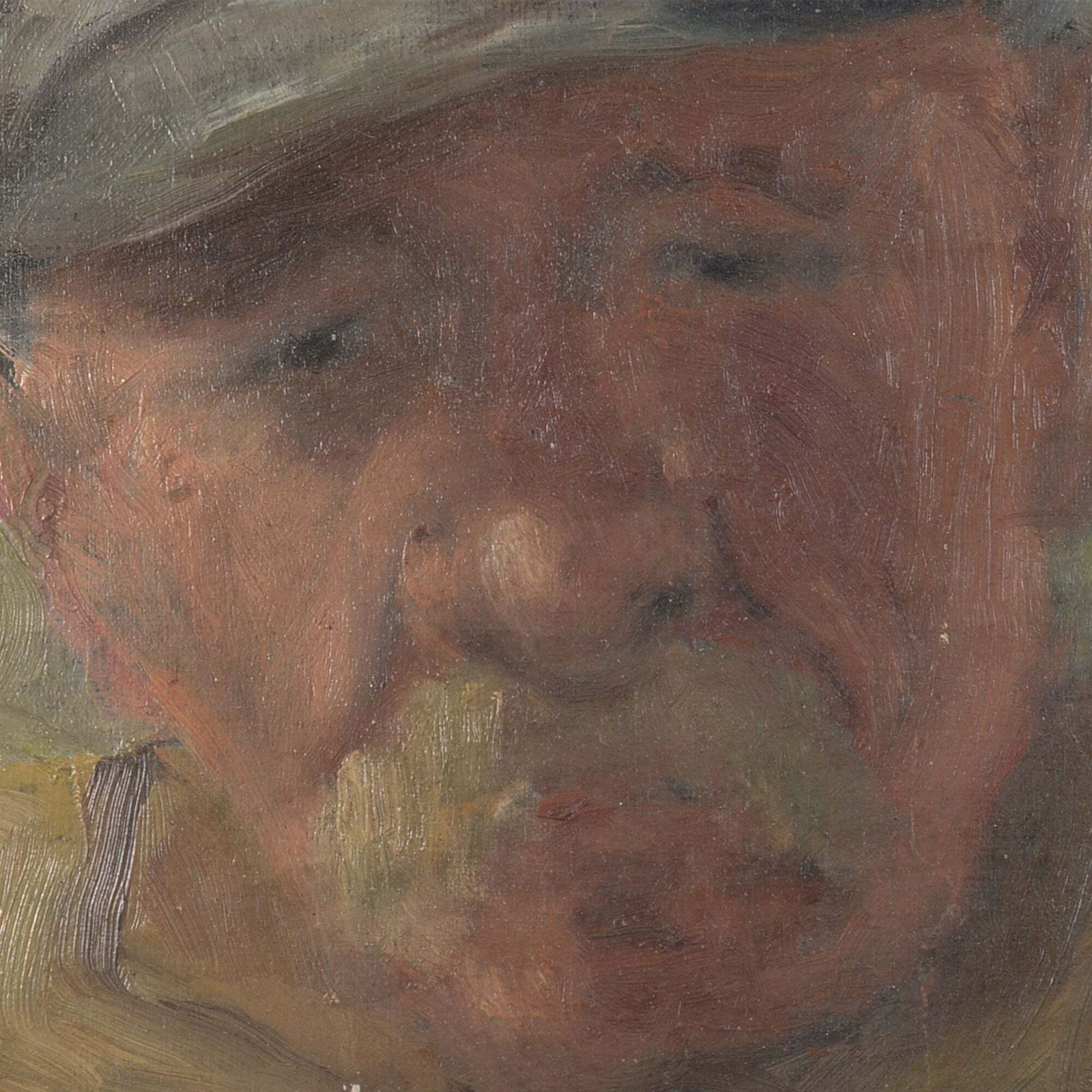 Impressionist Sketch Of Elderly Man With Cap – Signed On Reverse, Artist Presently Unknown photo furniture
