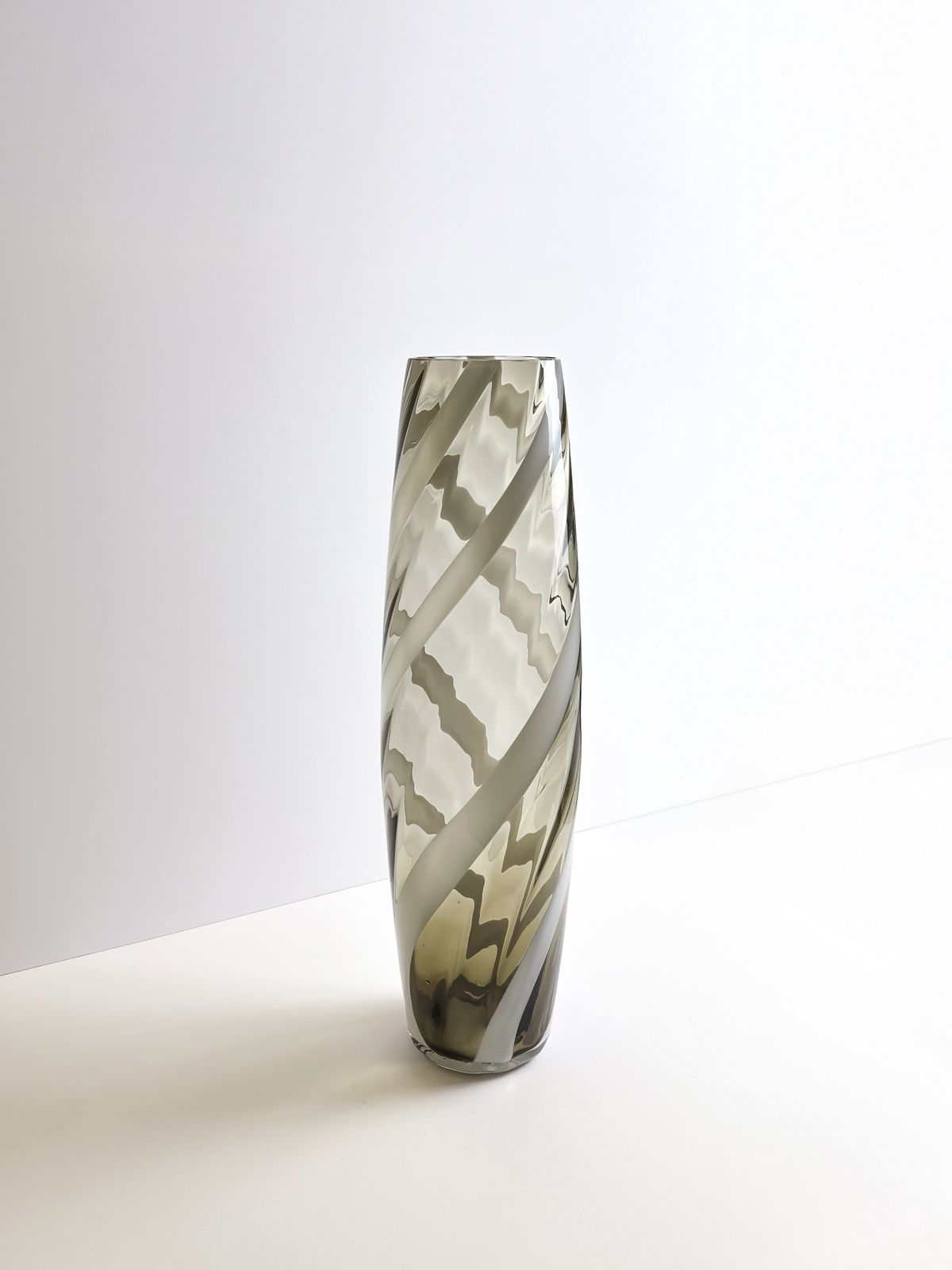 Tall Glass Floor Vase, Striped Design, Italian Mid Century 1960s photo vinterior