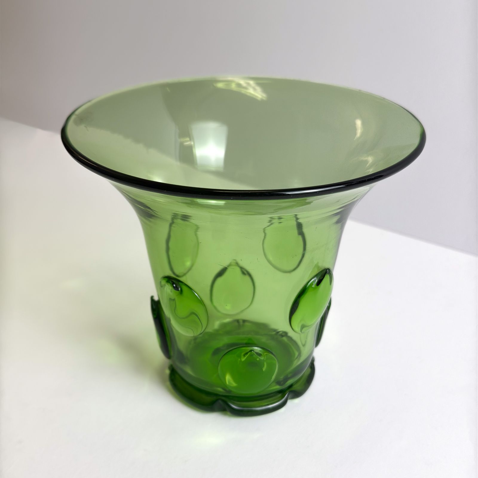 Green Glass Vase With Applied Punts, Wersin For Tiroler, Austria, 1924 photo 440.0
