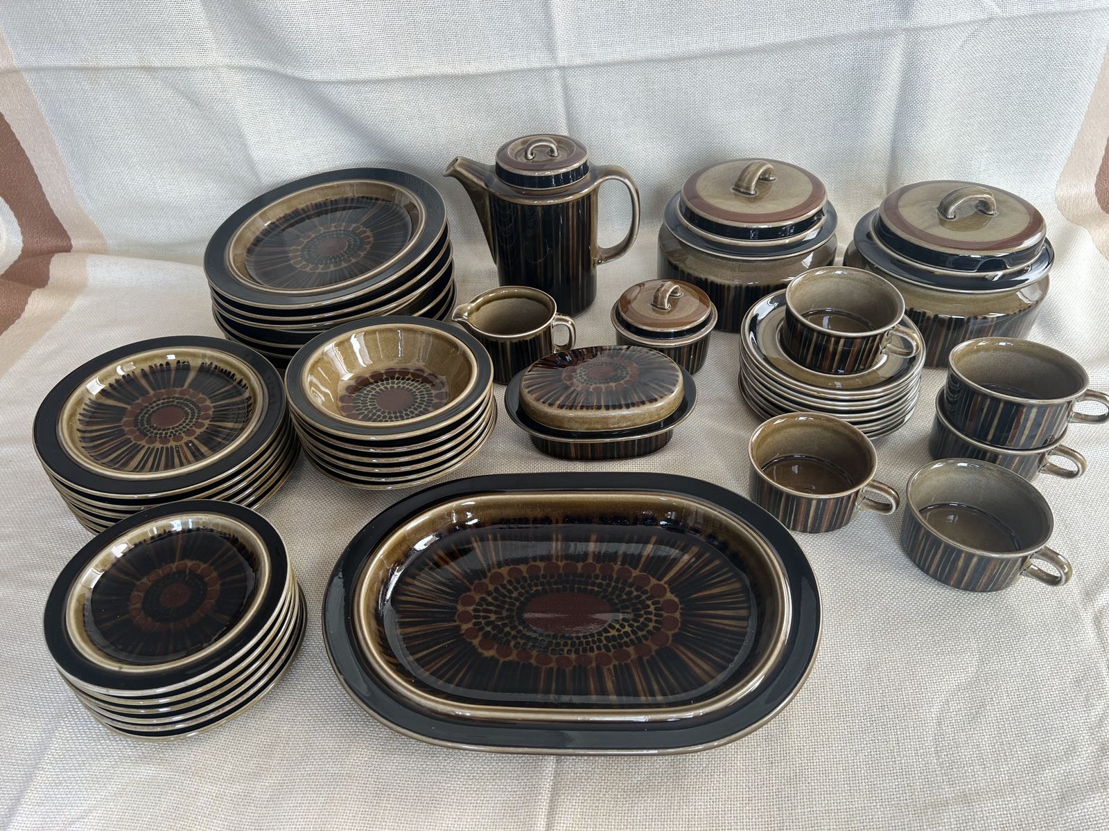Arabia Finland Kosmos Gunvor Olin Grönqvist Ceramic Stoneware Set Green/Brown photo for sale