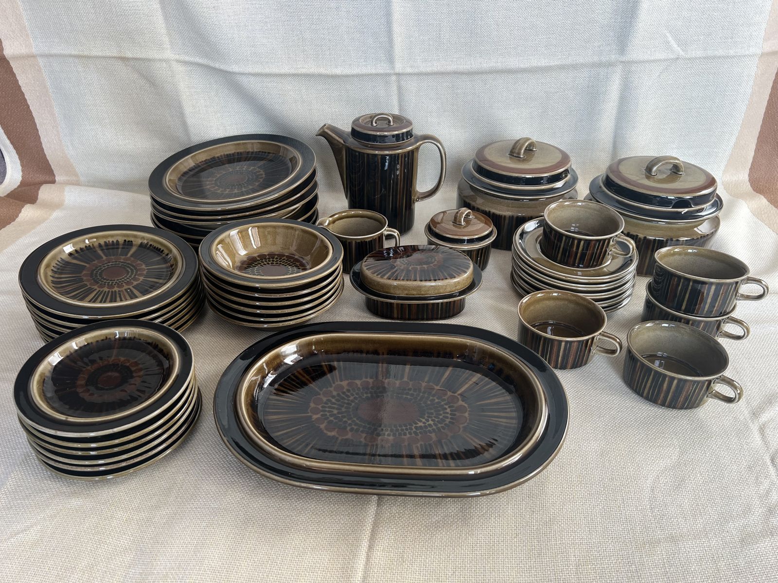 photo for sale Arabia Finland Kosmos Gunvor Olin Grönqvist Ceramic Stoneware Set Green/Brown