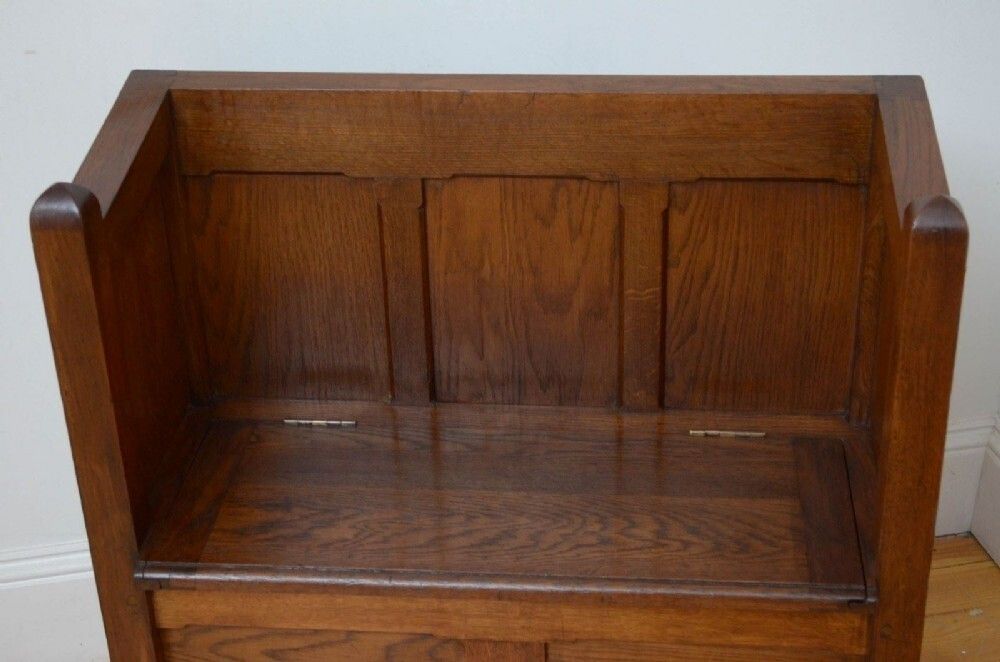 Gothic Revival Oak Hall Bench, 1800s photo vinterior