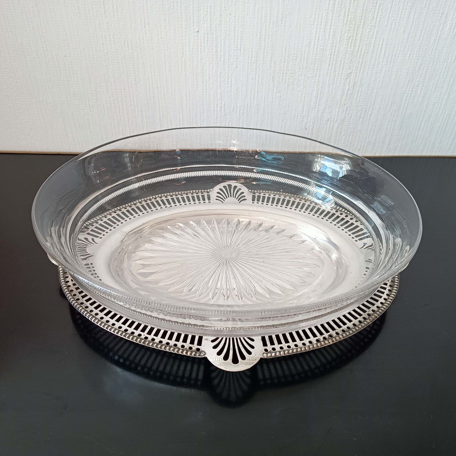 Art Nouveau Silver Plate Serving Dish Or Tray: Stylised Shell Decor & Victorian Glass Bowl photo furniture