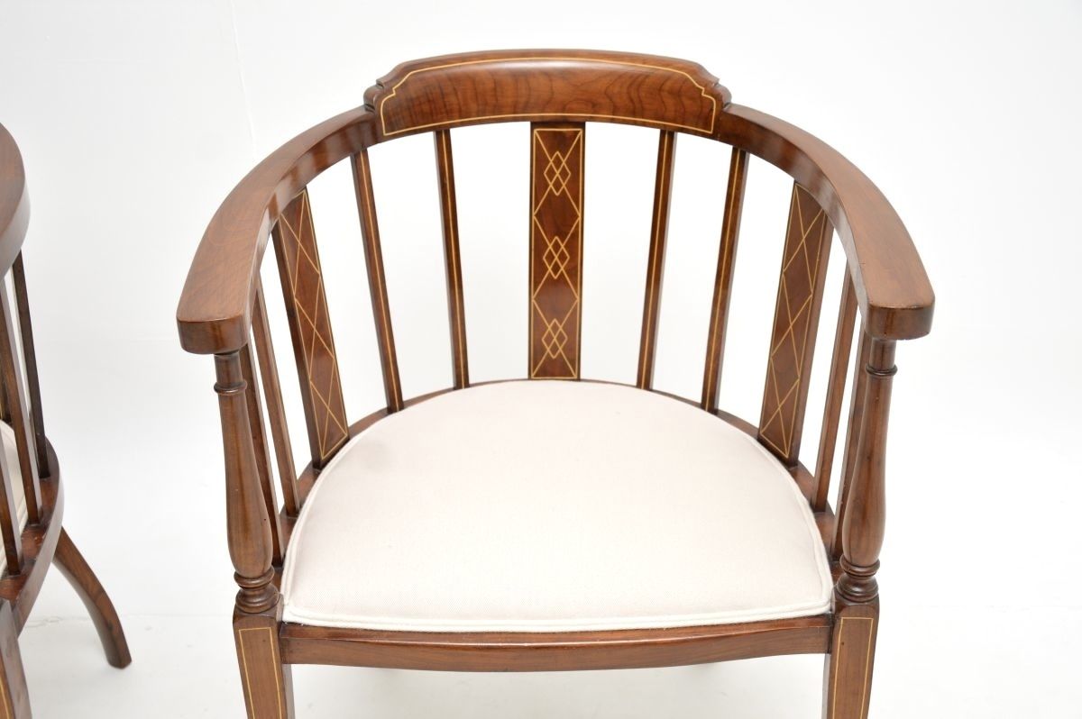 Pair Of Antique Edwardian Inlaid Walnut Armchairs photo 1495.0