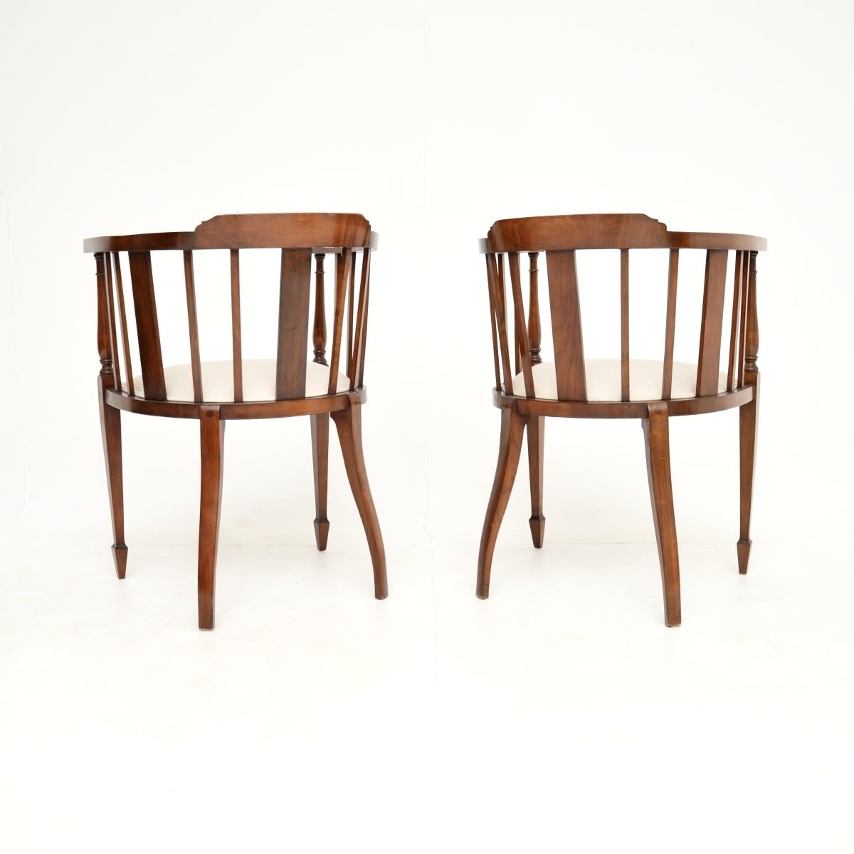 Furniture Pair Of Antique Edwardian Inlaid Walnut Armchairs photo
