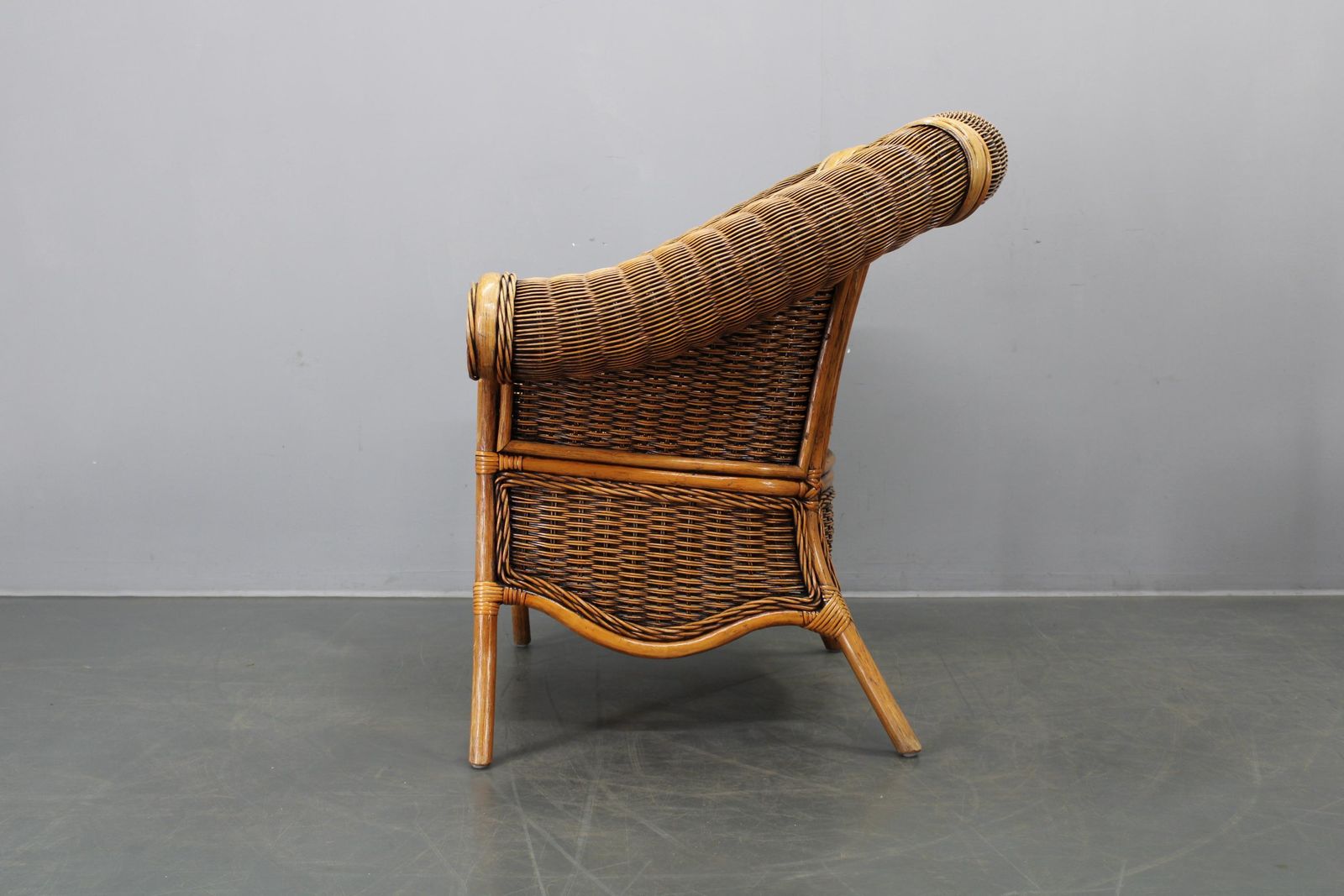 Vintage Organic Rattan Armchair And Round Coffee Table Set, 1980s 1990s photo 988.0