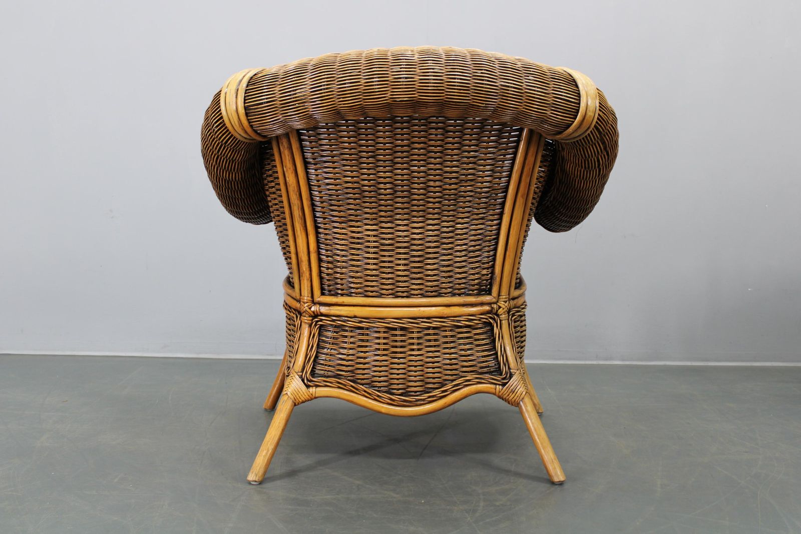 Vintage Organic Rattan Armchair And Round Coffee Table Set, 1980s 1990s photo vinterior