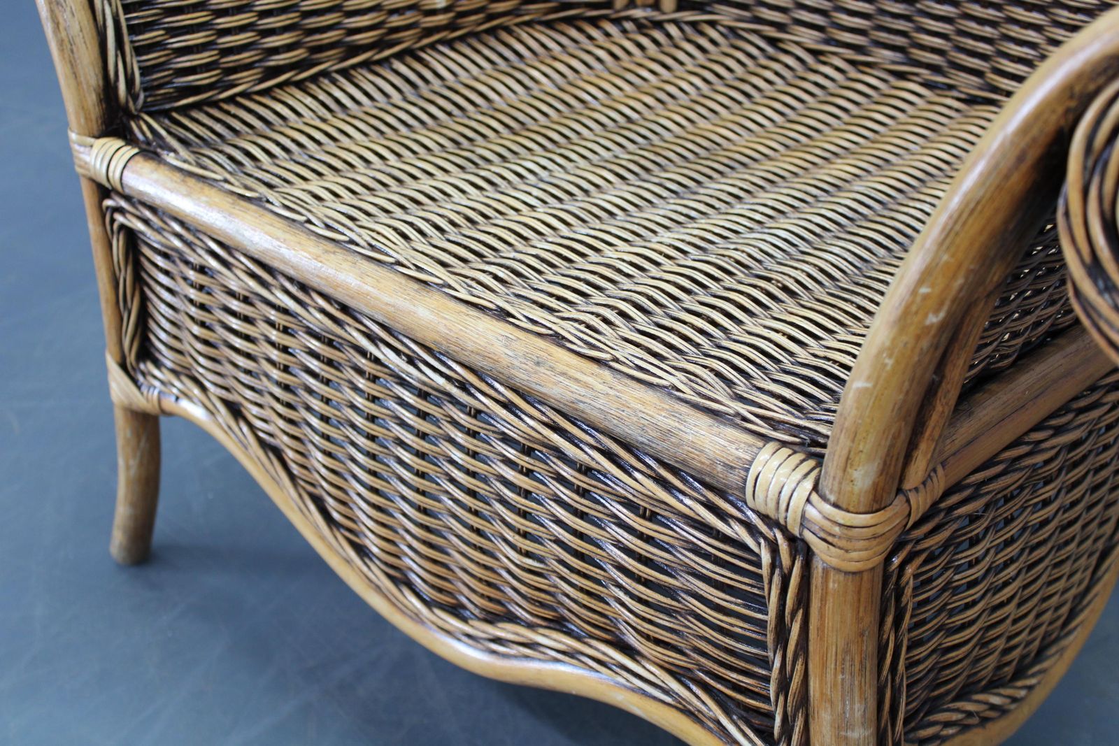 Furniture Vintage Organic Rattan Armchair And Round Coffee Table Set, 1980s 1990s photo