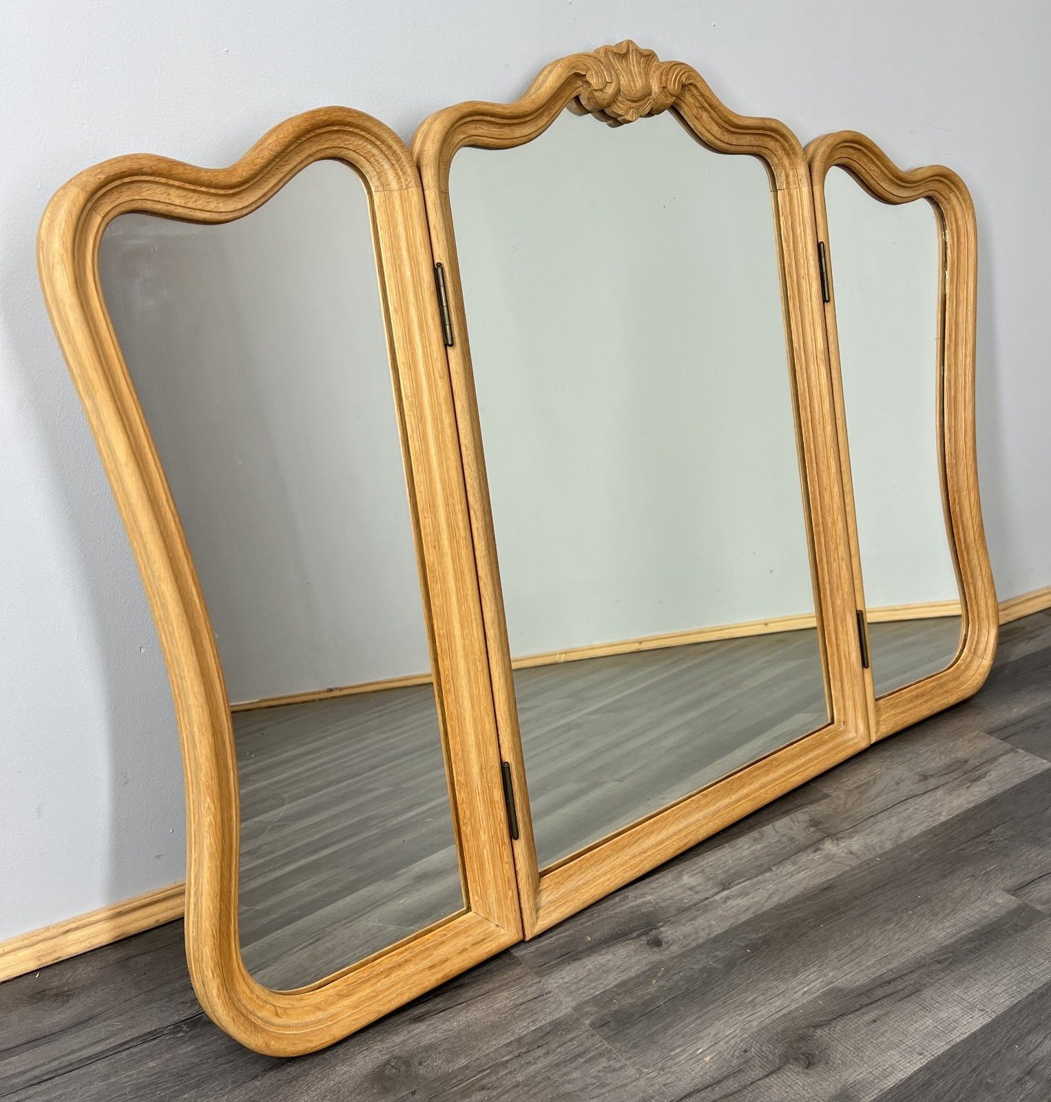 Mirror Vintage French Style Oak Triple Dressing Mirror Curved Frame Lot 4081 photo furniture