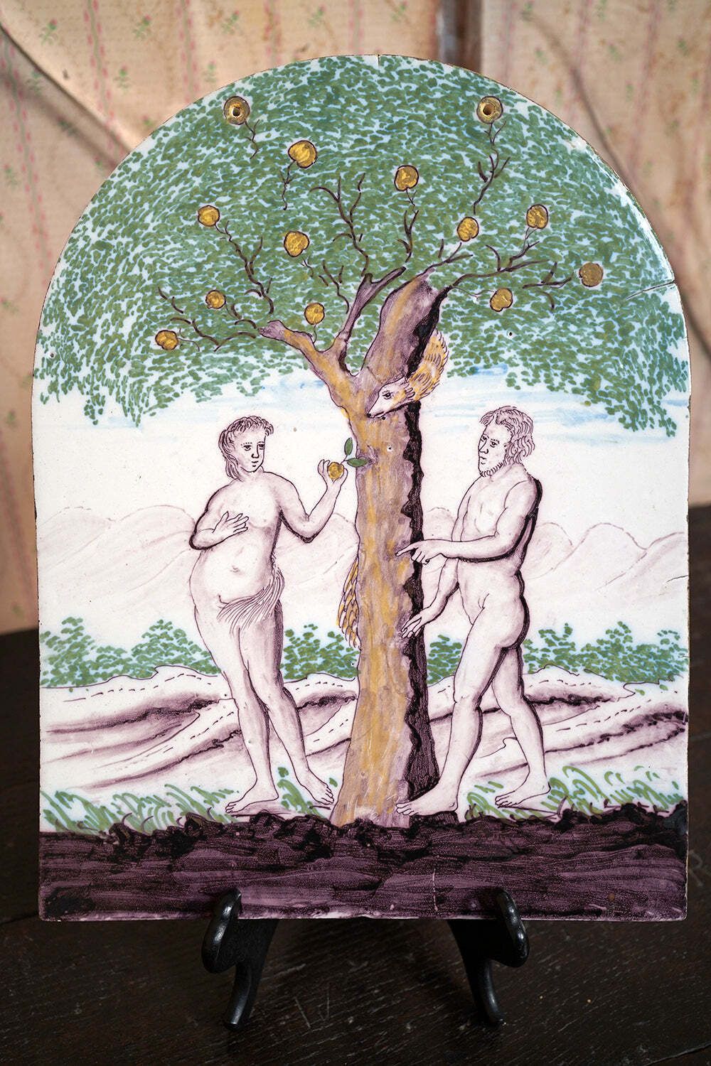 A Large Late 18thc Earthenware Plaque Of The Fall Of Adam And Eve & The Tree Of Knowledge C.1780 photo for sale
