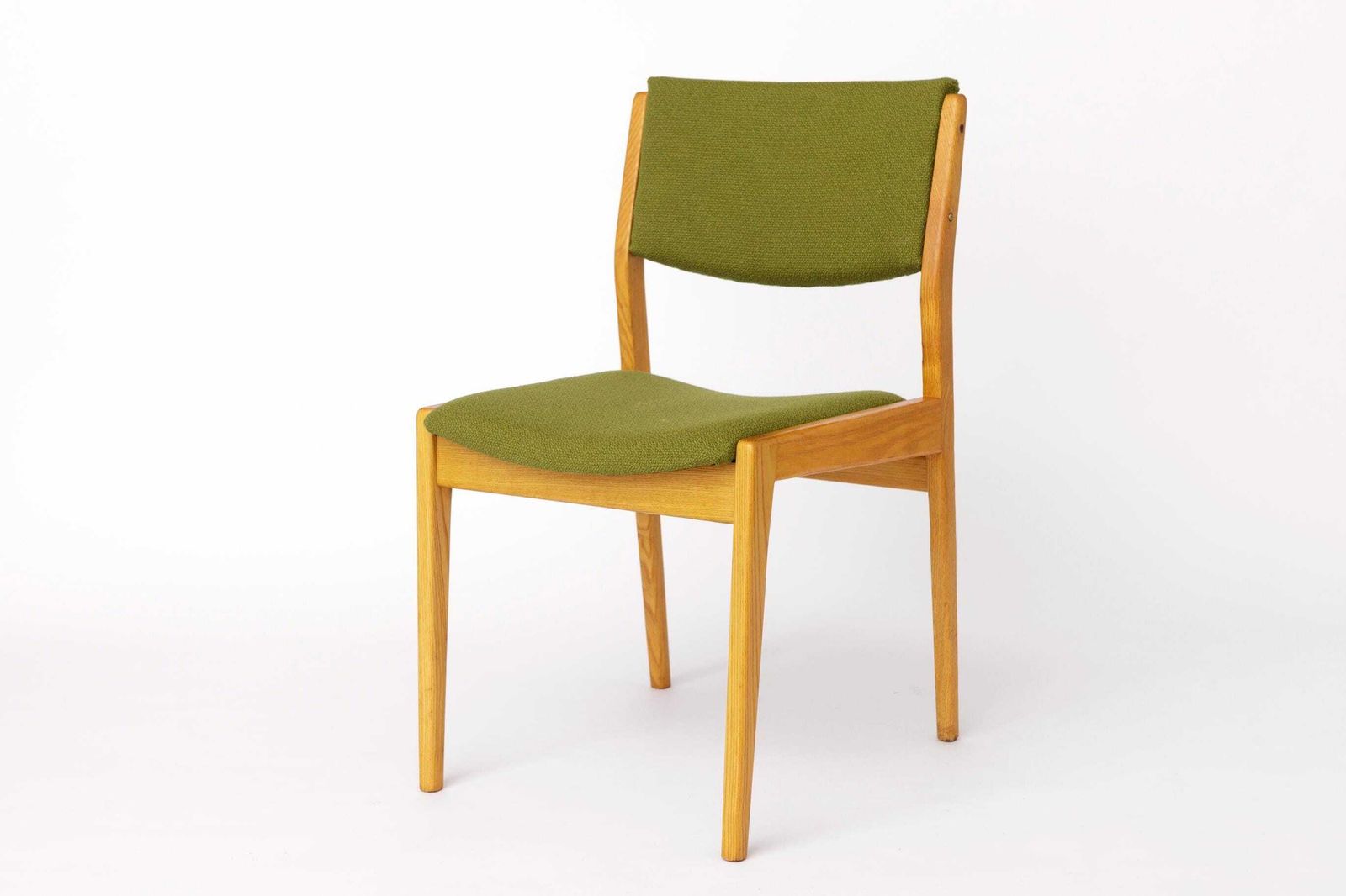 Vintage Scandinavian Oak Chair, 1970s, Norwegian Design, Newly Upholstered Green Fabric, Mid Century Wooden Dining Chair photo 294.0
