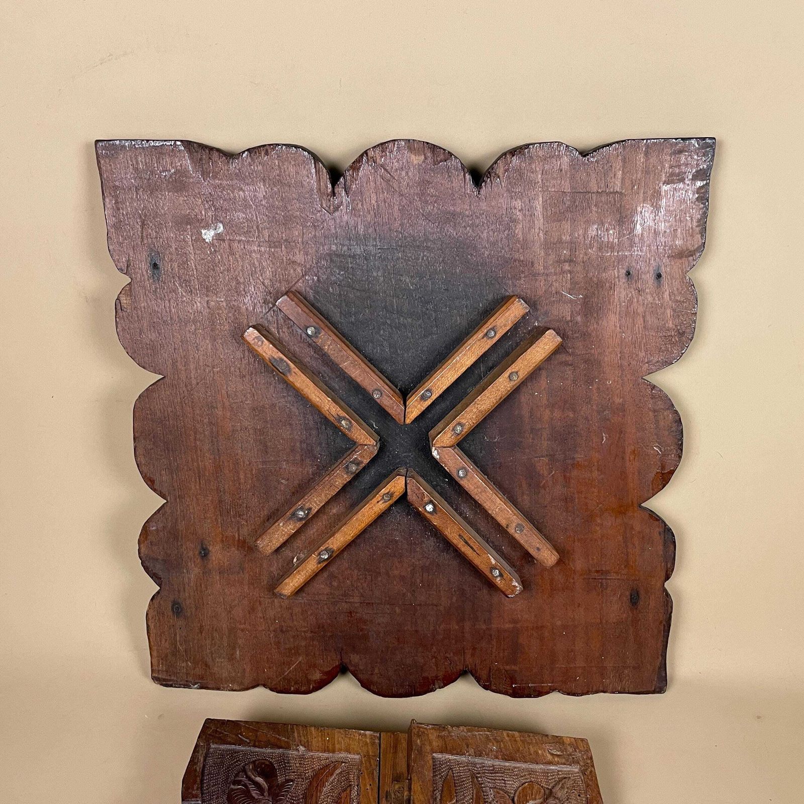 photo buy Anglo Indian Wooden Table Fold Down Campaign Decorative Intricate Patterned Hand Crafted Square C.1900 Antique Asian Plant Stand Carved Wood
