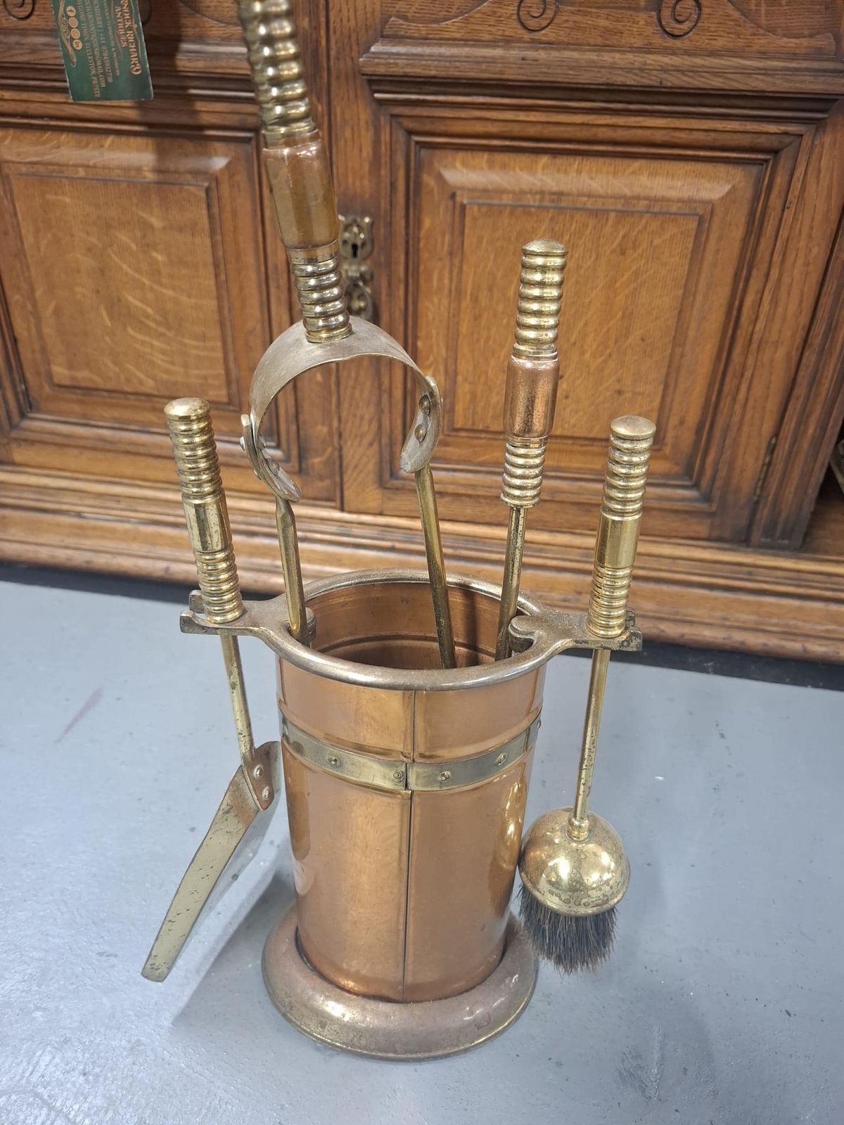 Edwardian Brass And Copper Fire Companion Set