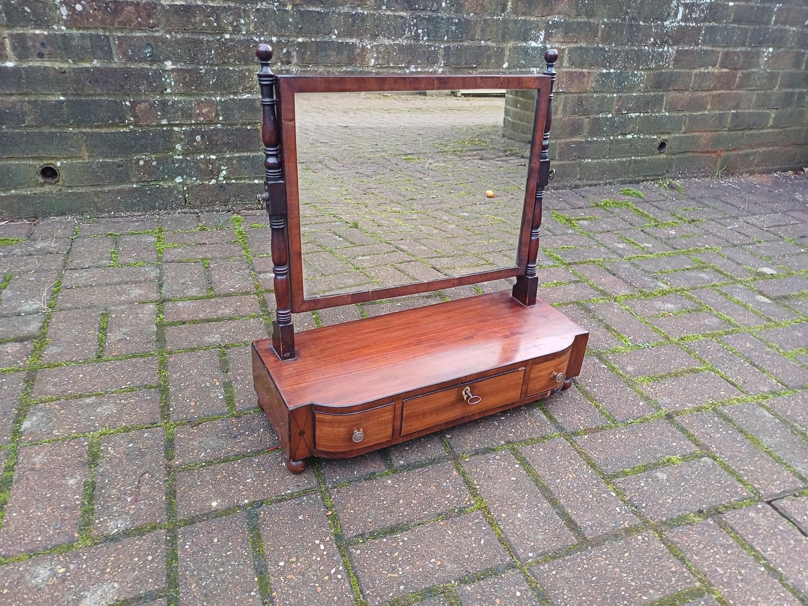 Beautifully Aged Antique 19th Century Mahogany Dressing Table Swing Mirror With Drawers Original Key Georgian Victorian photo vintage