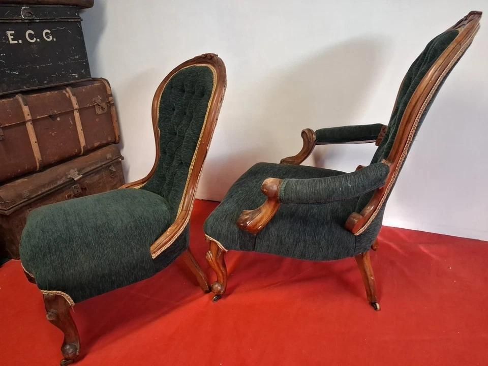 Antique Low His & Hers Balloon Back Relaxing Drink Fireside Styled Chairs photo vintage