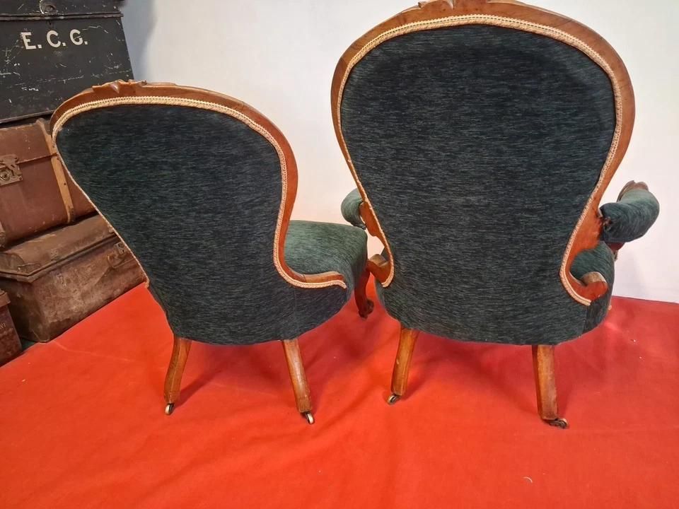 photo furniture Antique Low His & Hers Balloon Back Relaxing Drink Fireside Styled Chairs