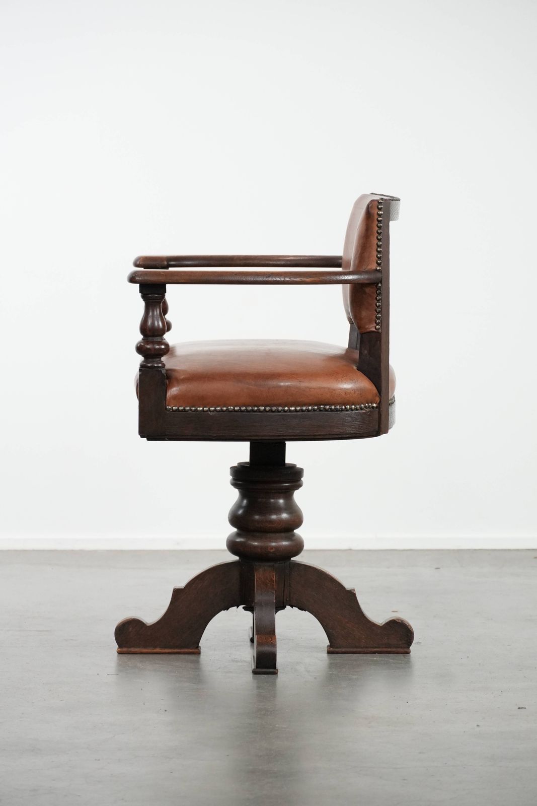 Beautiful Elegant Antique Sheepskin Desk Chair With A Heavy Wooden Frame photo 970.0